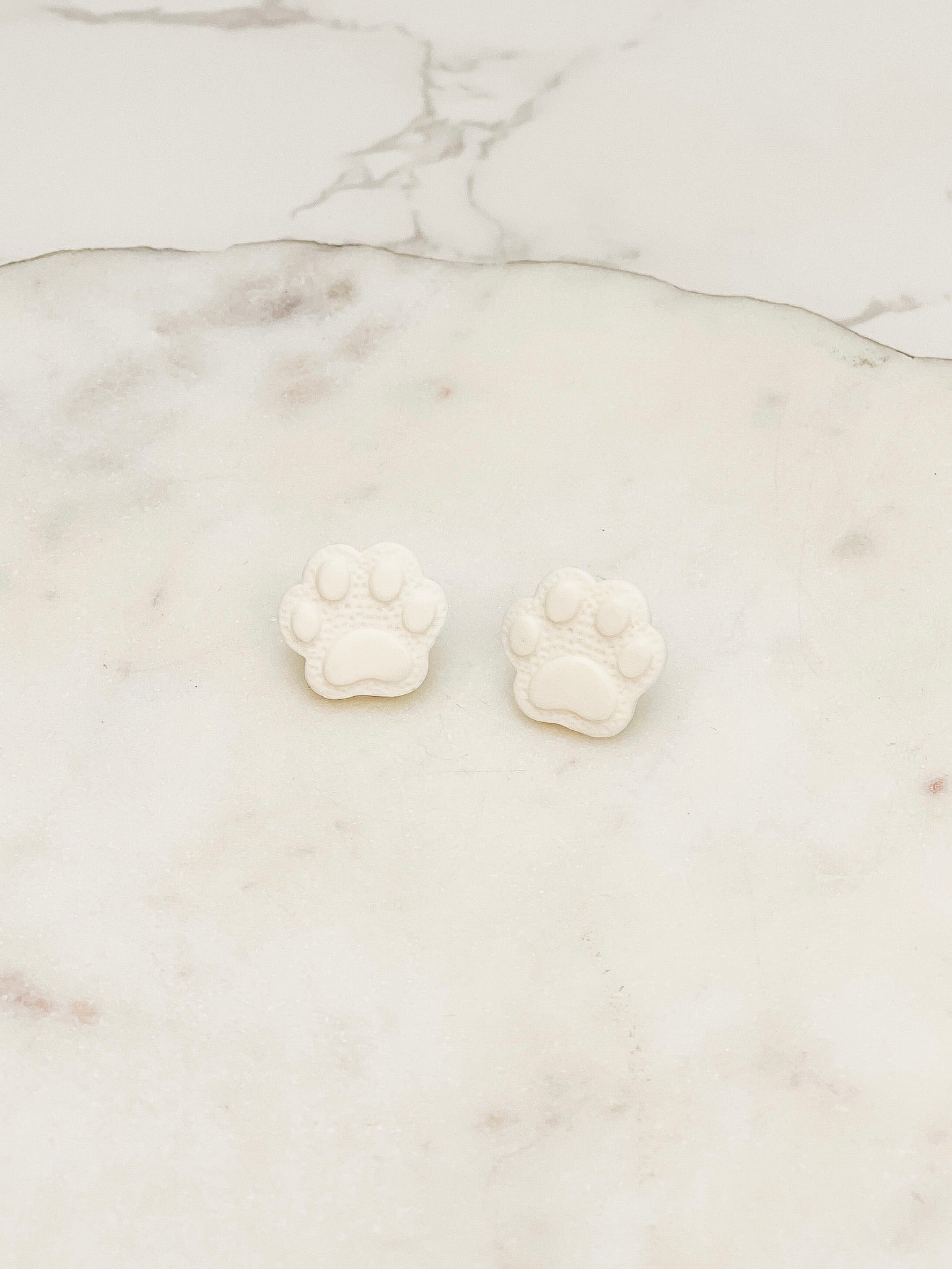 Clay Paw Print Stud Earrings - White