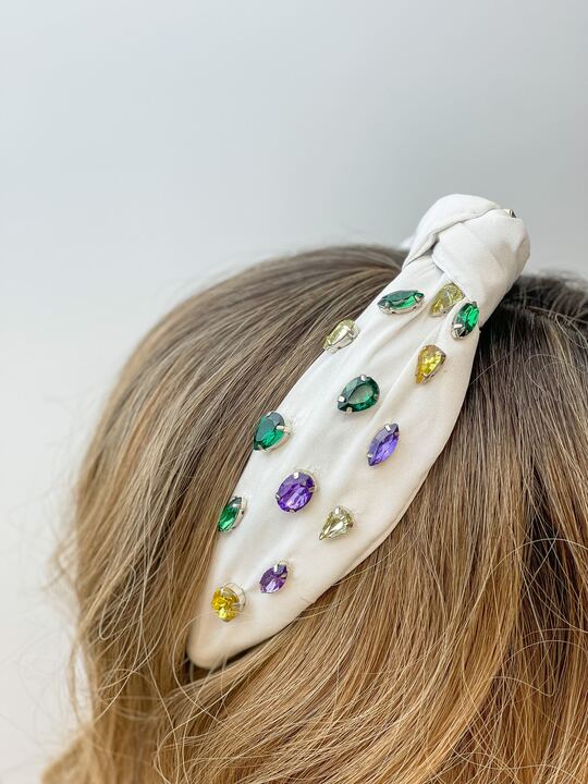 Top Knot Jewel Headband - White Multi