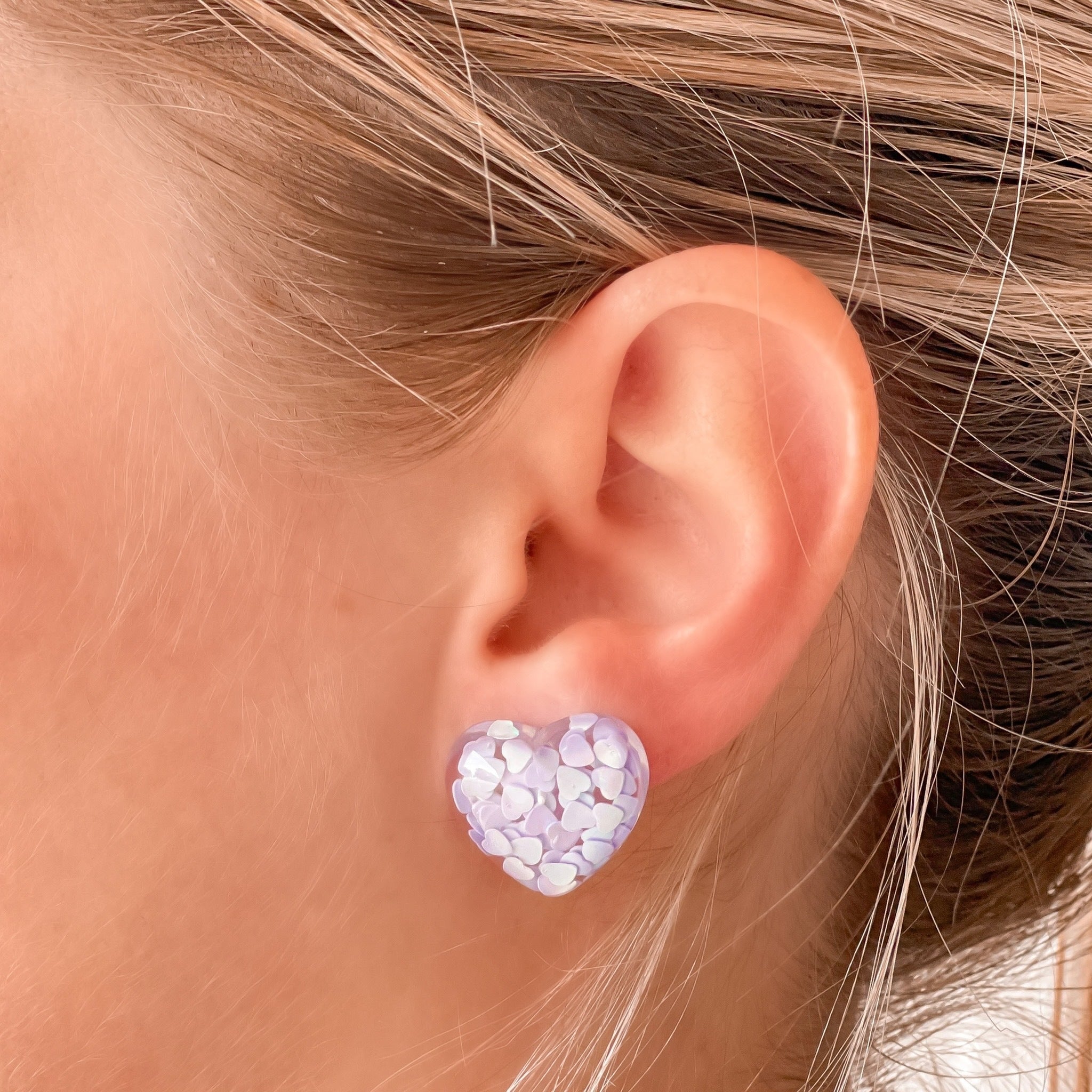 Heart Confetti Stud Earrings - Purple