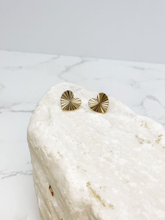 Textured Heart Stud Earrings - Gold