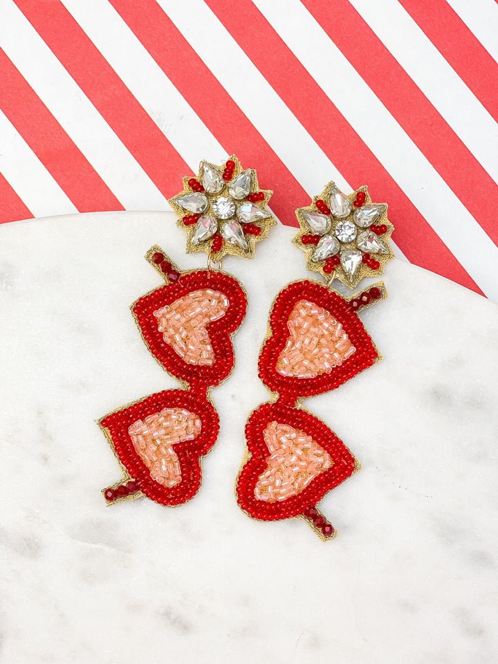Heart Glasses Beaded Dangle Earrings