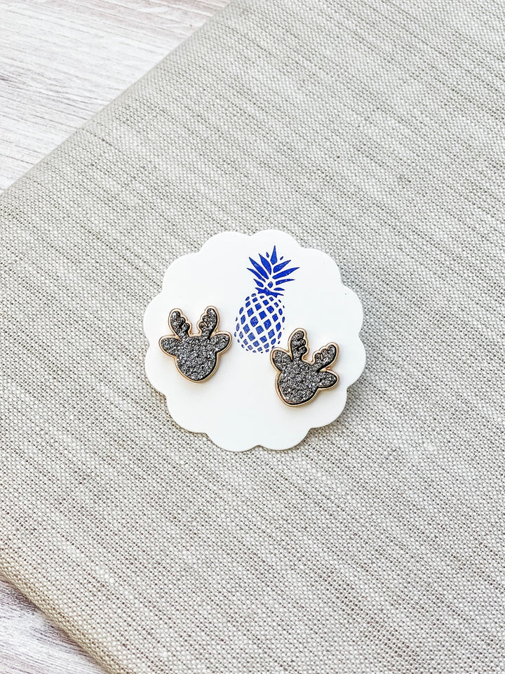 Hematite Druzy Reindeer Stud Earrings