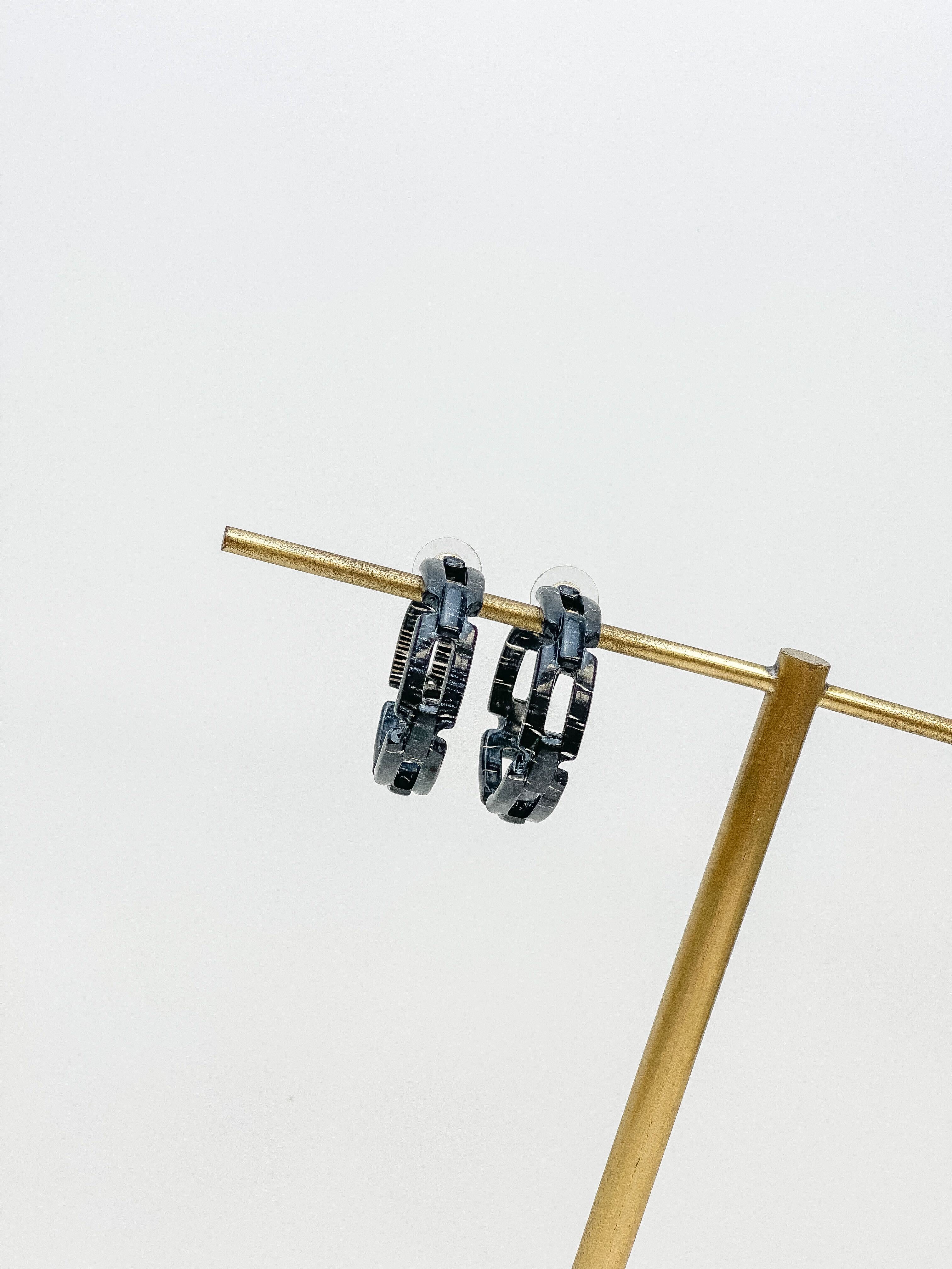 Chain Linked Hoop Earrings - Black