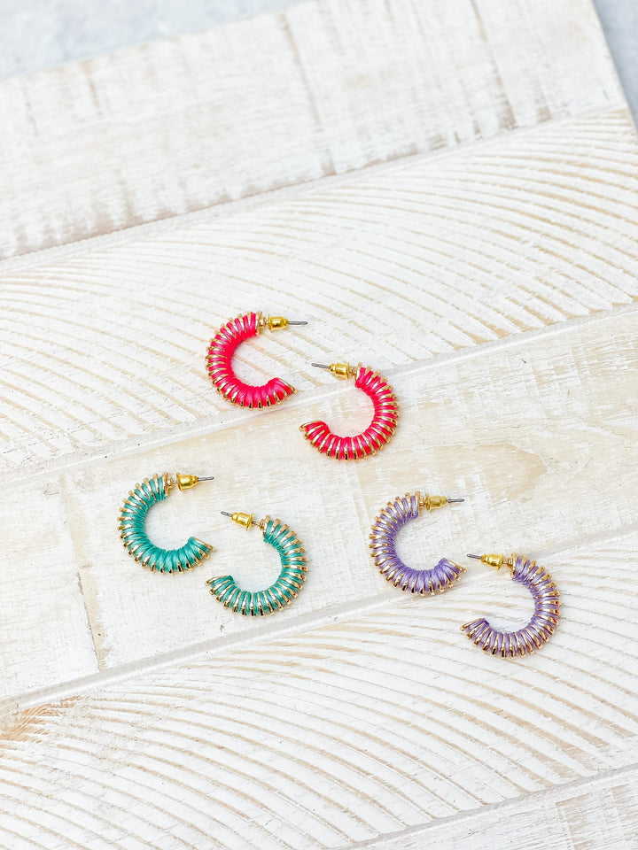 Gold Threaded Hoop Earrings - Lavender