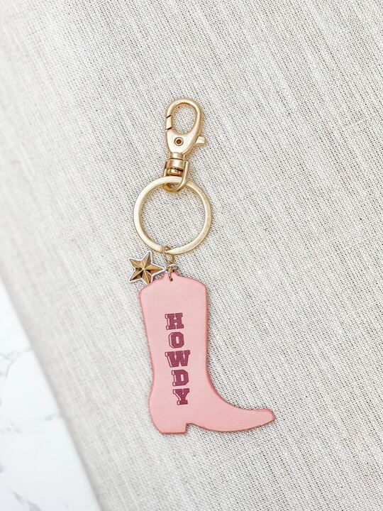 'Howdy' Pink Cowgirl Boot Keychain