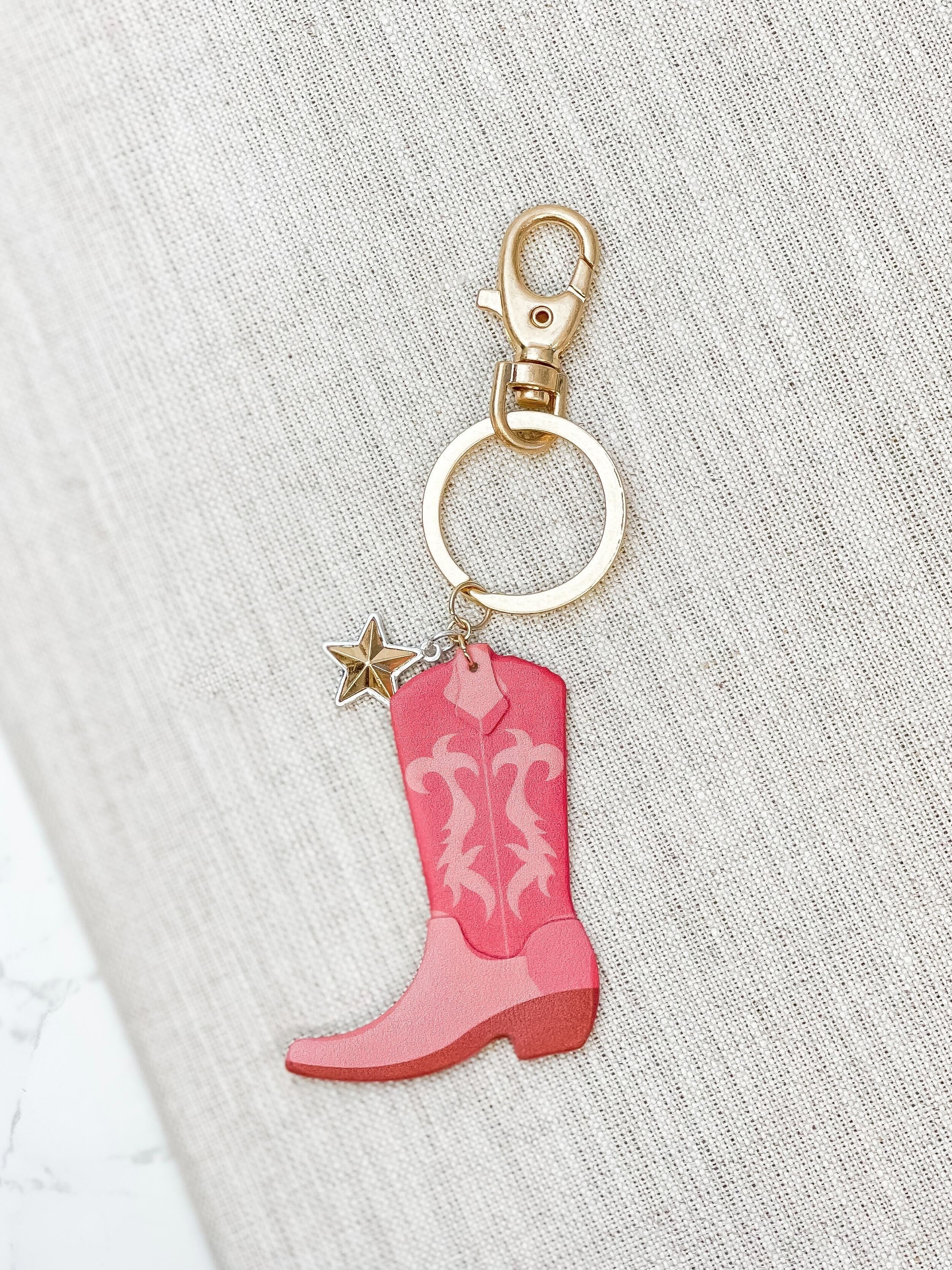 'Howdy' Pink Cowgirl Boot Keychain