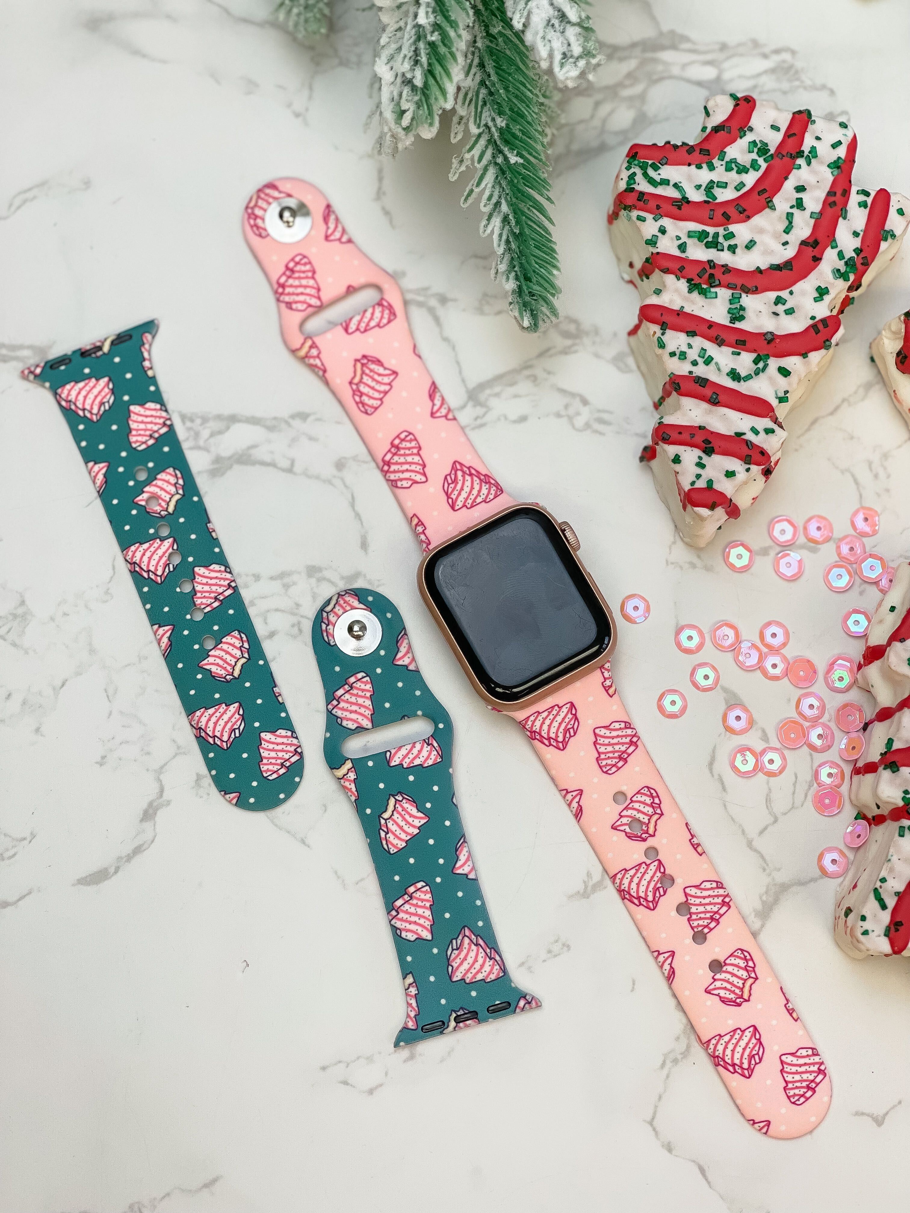 Pink Christmas Cake Printed Silicone Smart Watch Band