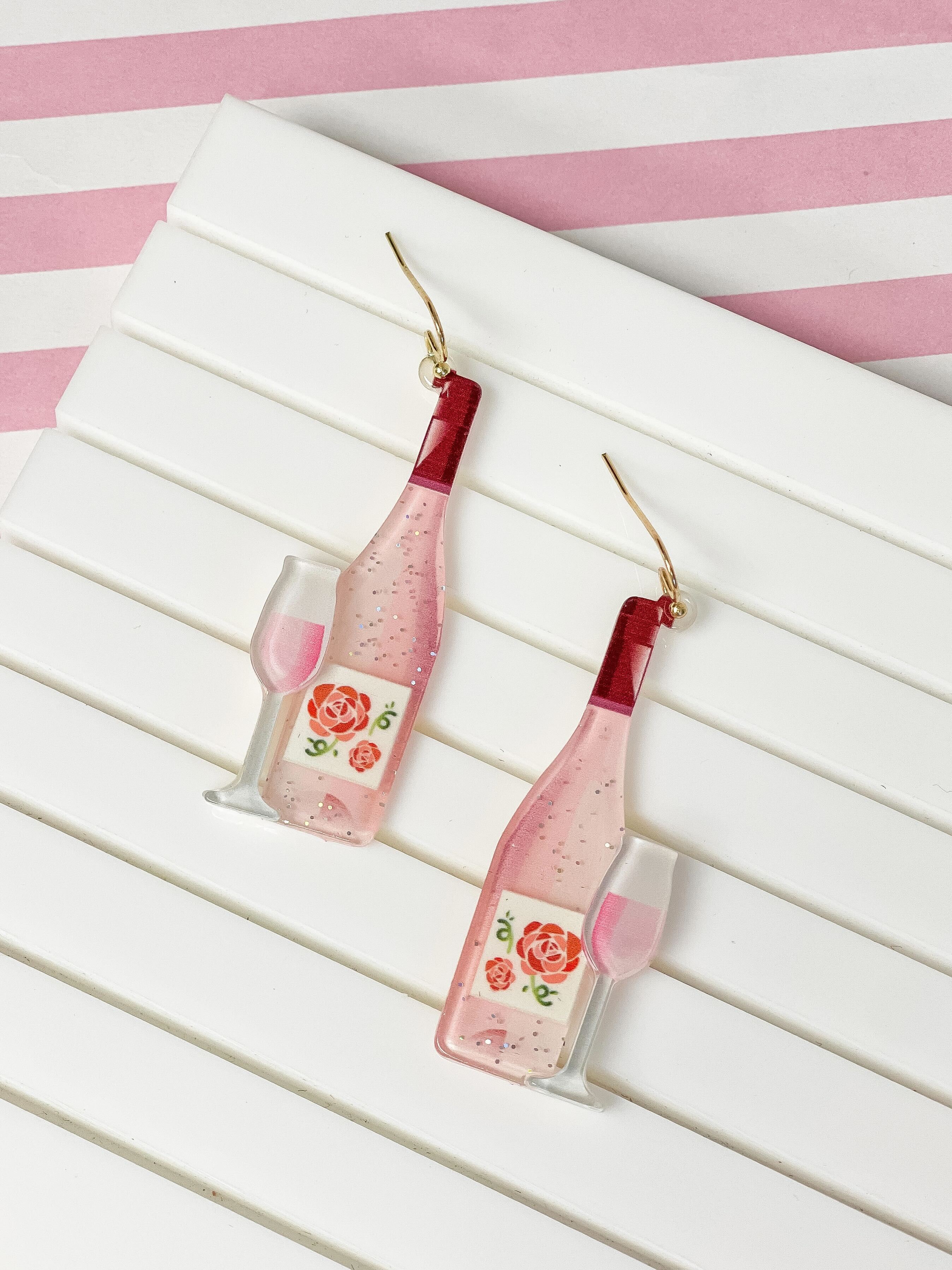 Rose Wine Bottle Dangle Earrings