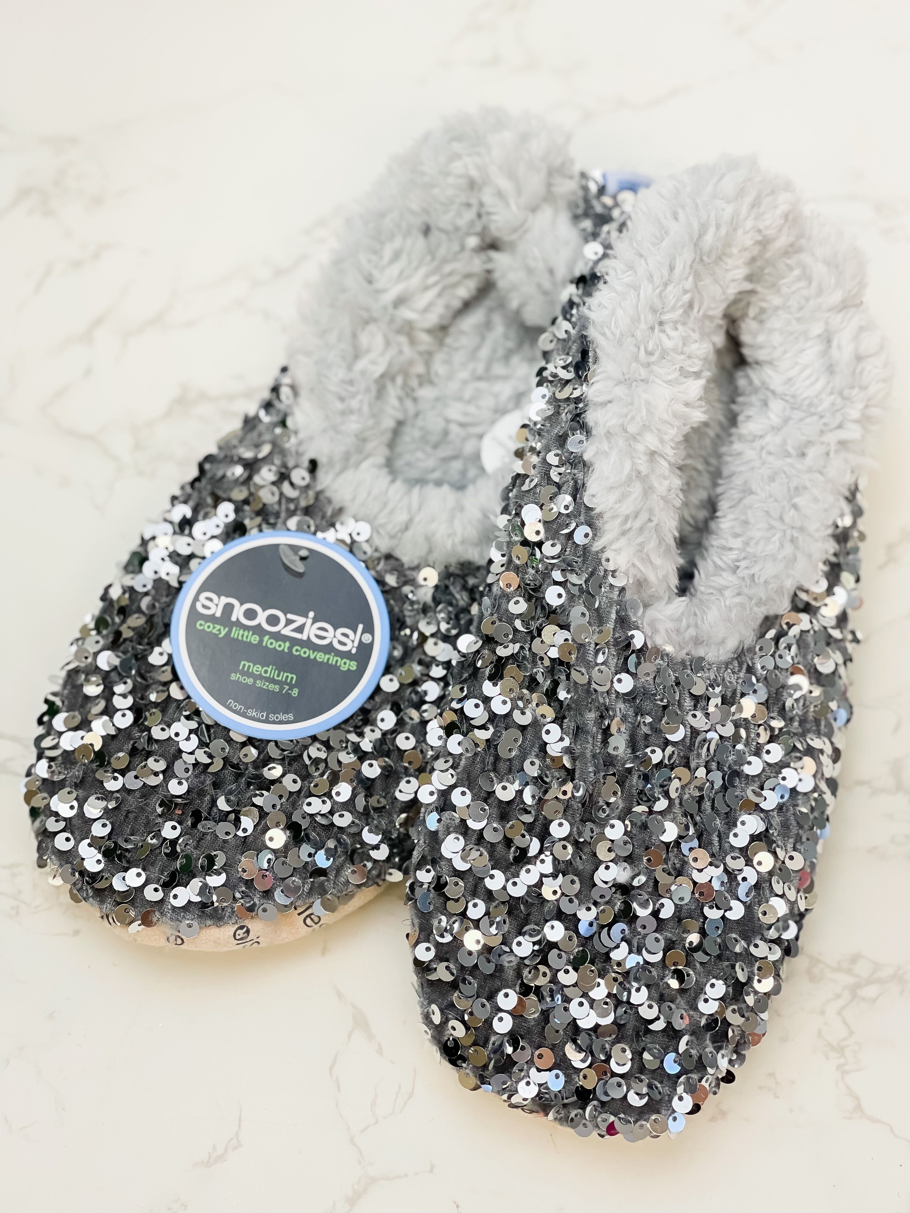 Snoozies! Slippers - Glamorous Silver Sequins
