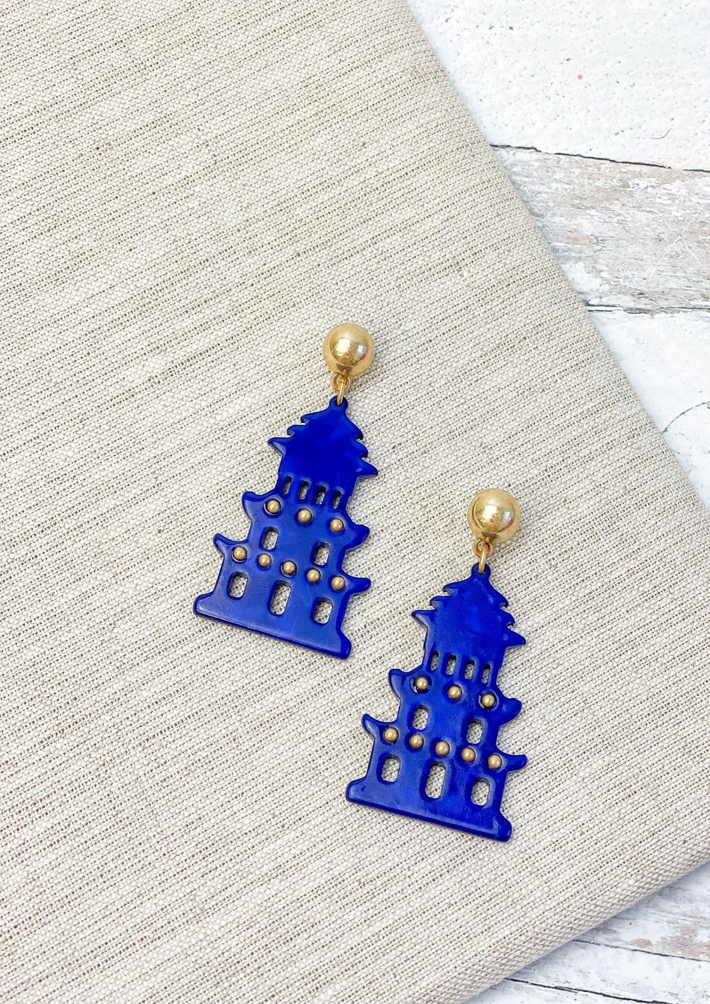 Navy Gia Pagoda Resin Statement Earrings