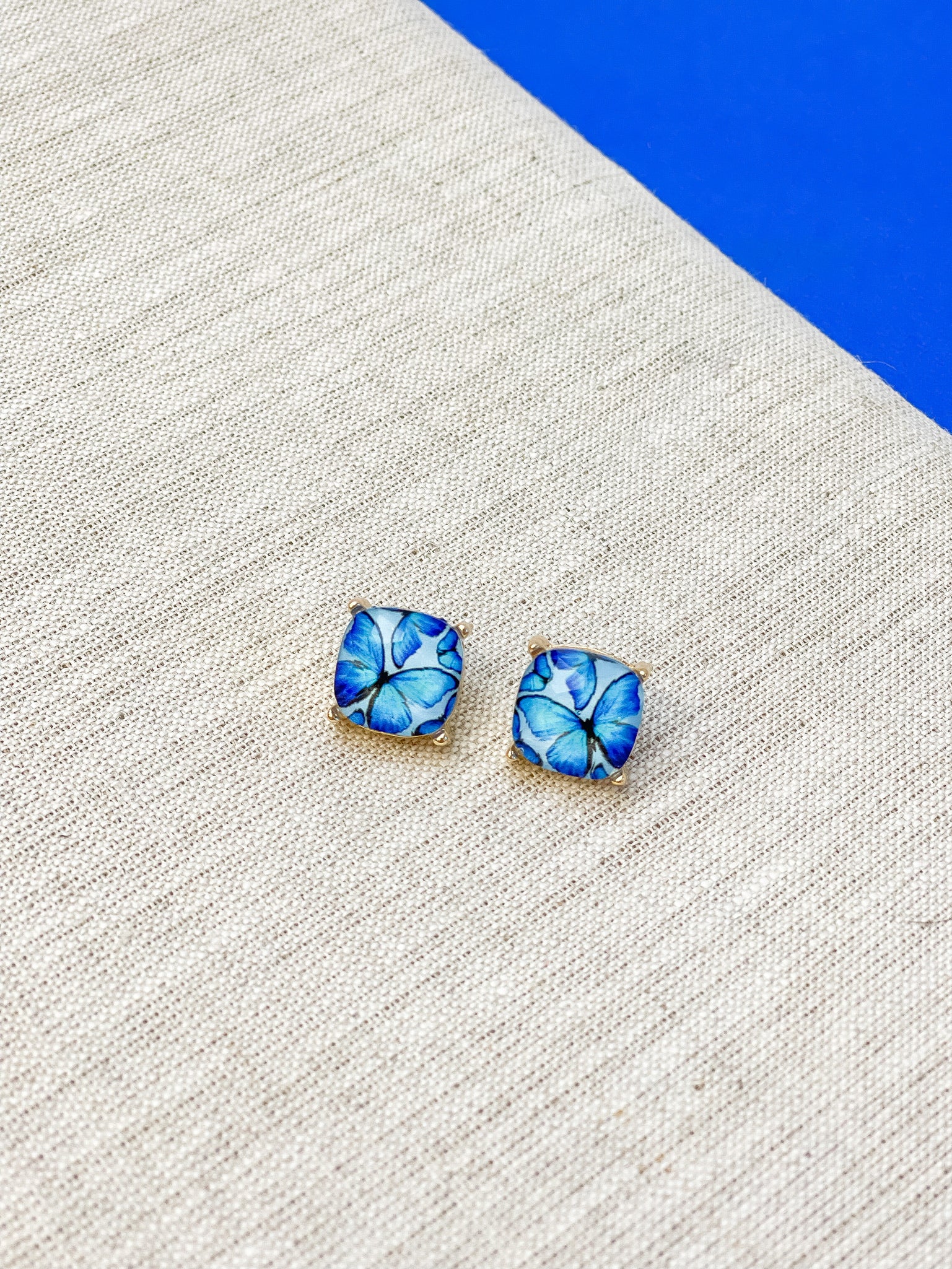 Butterfly Glass Stud Earrings - Blue