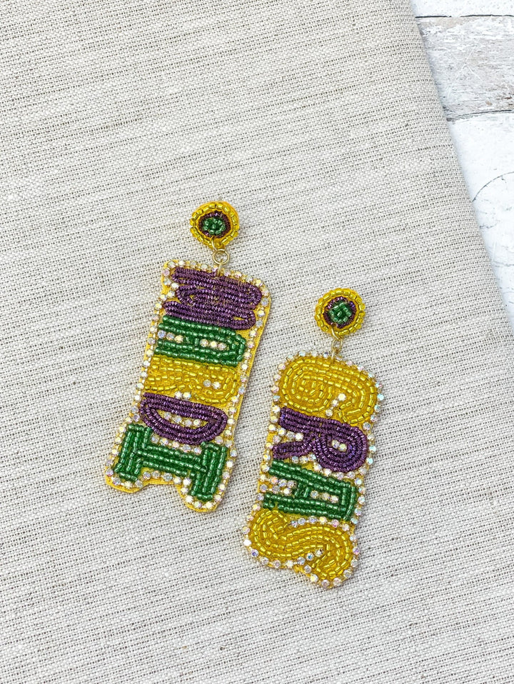 'Mardi Gras' Beaded Dangle Earrings