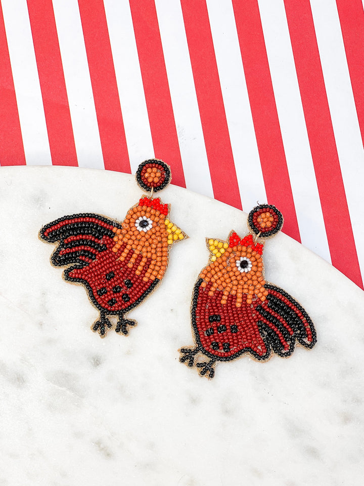 Rooster Beaded Dangle Earrings