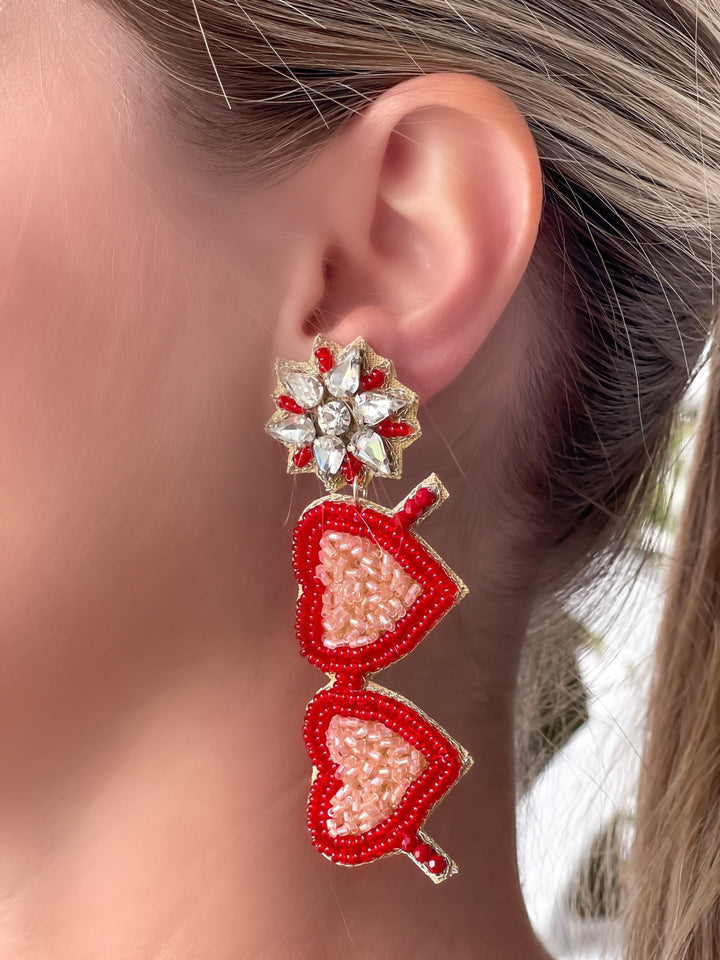 Heart Glasses Beaded Dangle Earrings