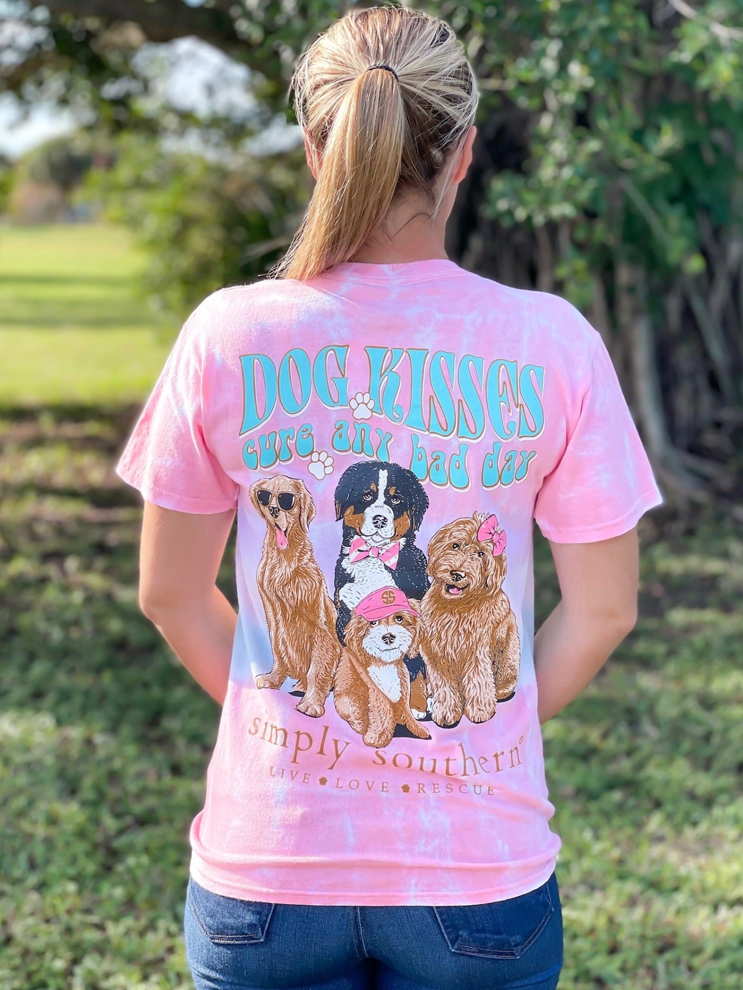 'Dog Kisses Cure Any Bad Day' Tie Dye Short Sleeve Tee by Simply Southern