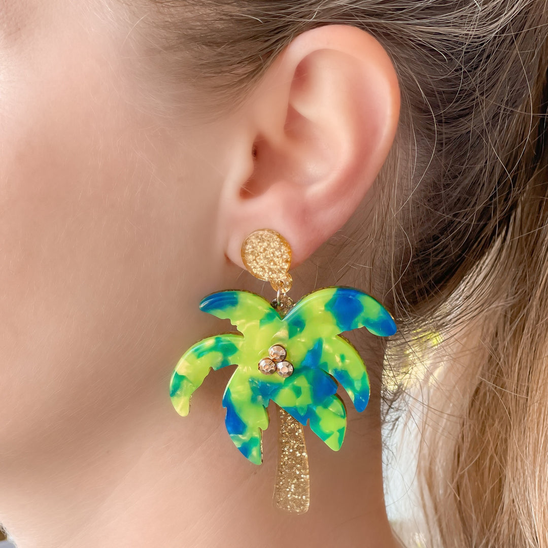 Glitter Palm Tree Dangle Earrings – Prep Obsessed
