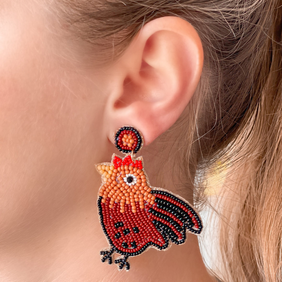 Rooster Beaded Dangle Earrings