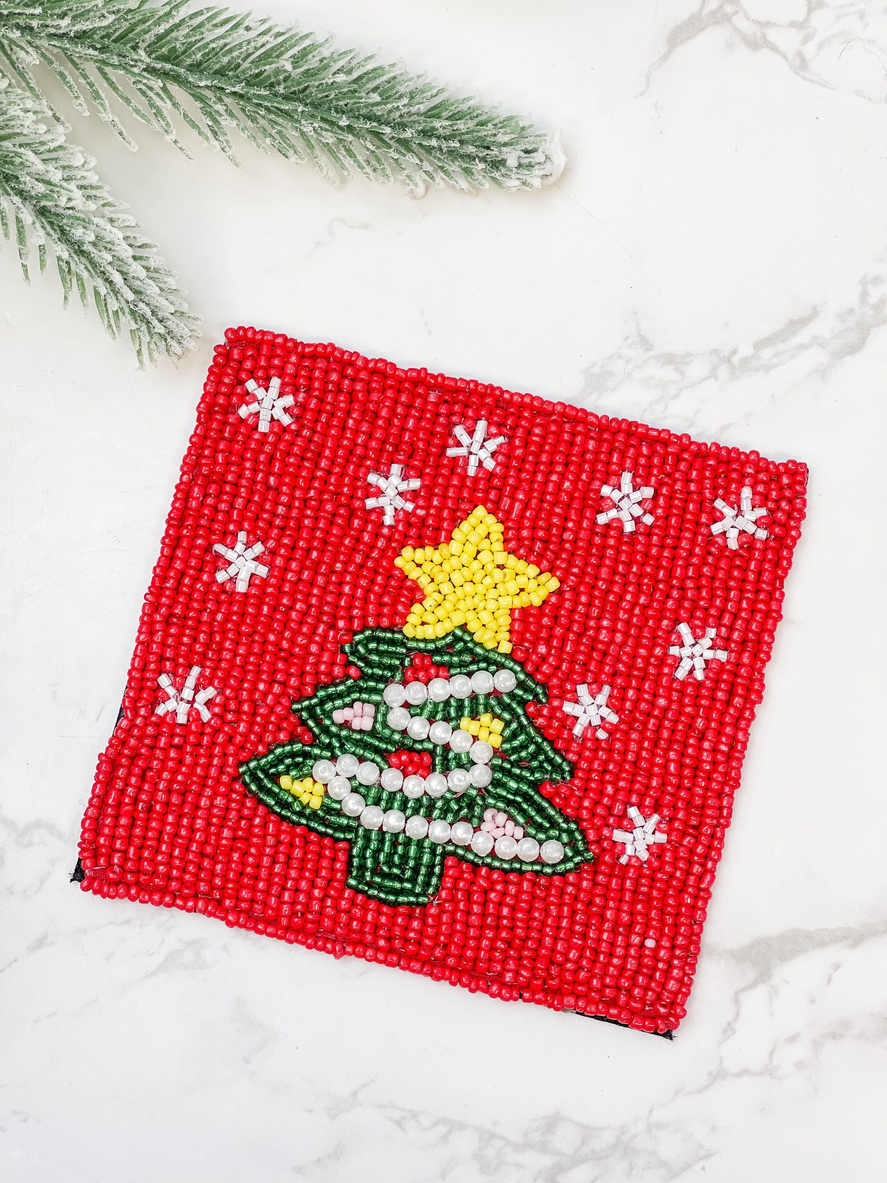 Christmas Tree Seed Bead Coaster