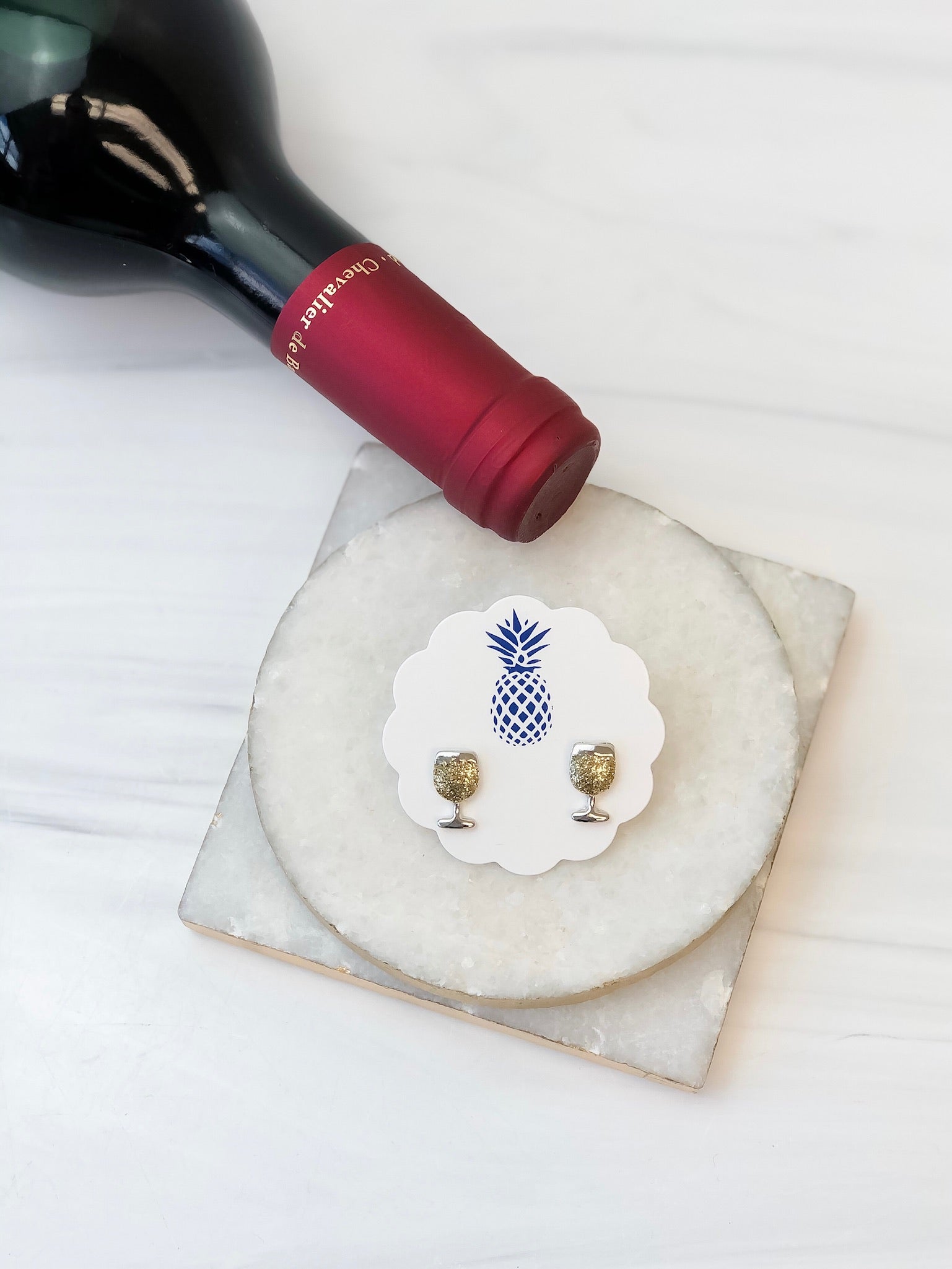 Glitter White Wine Glass Signature Enamel Studs by Prep Obsessed