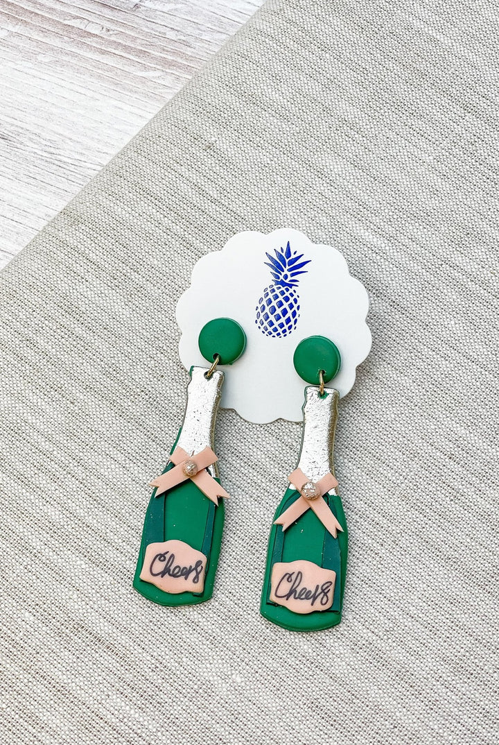 Green Cheers Champagne Clay Earrings