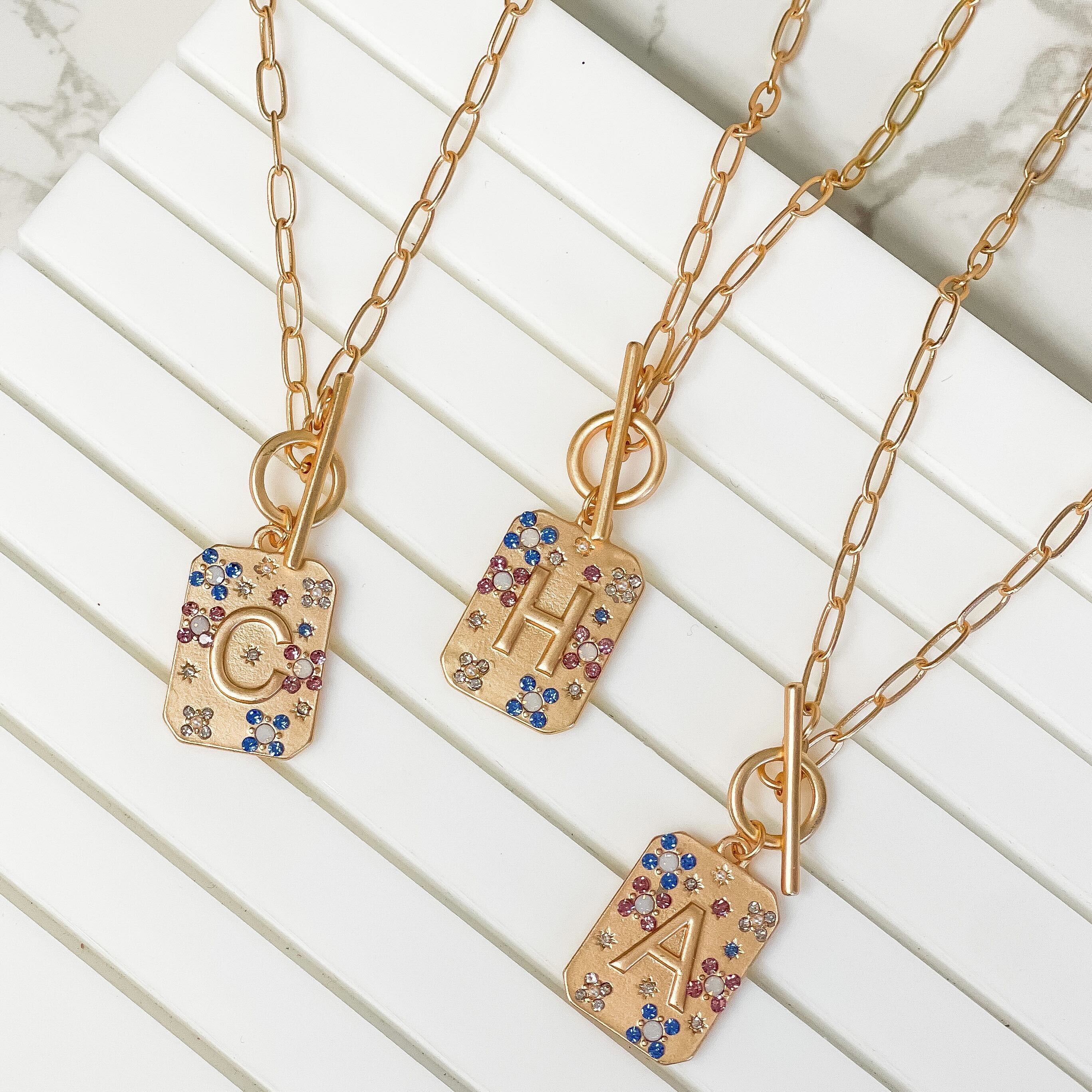 Gold Pave Medallion Initial Necklace