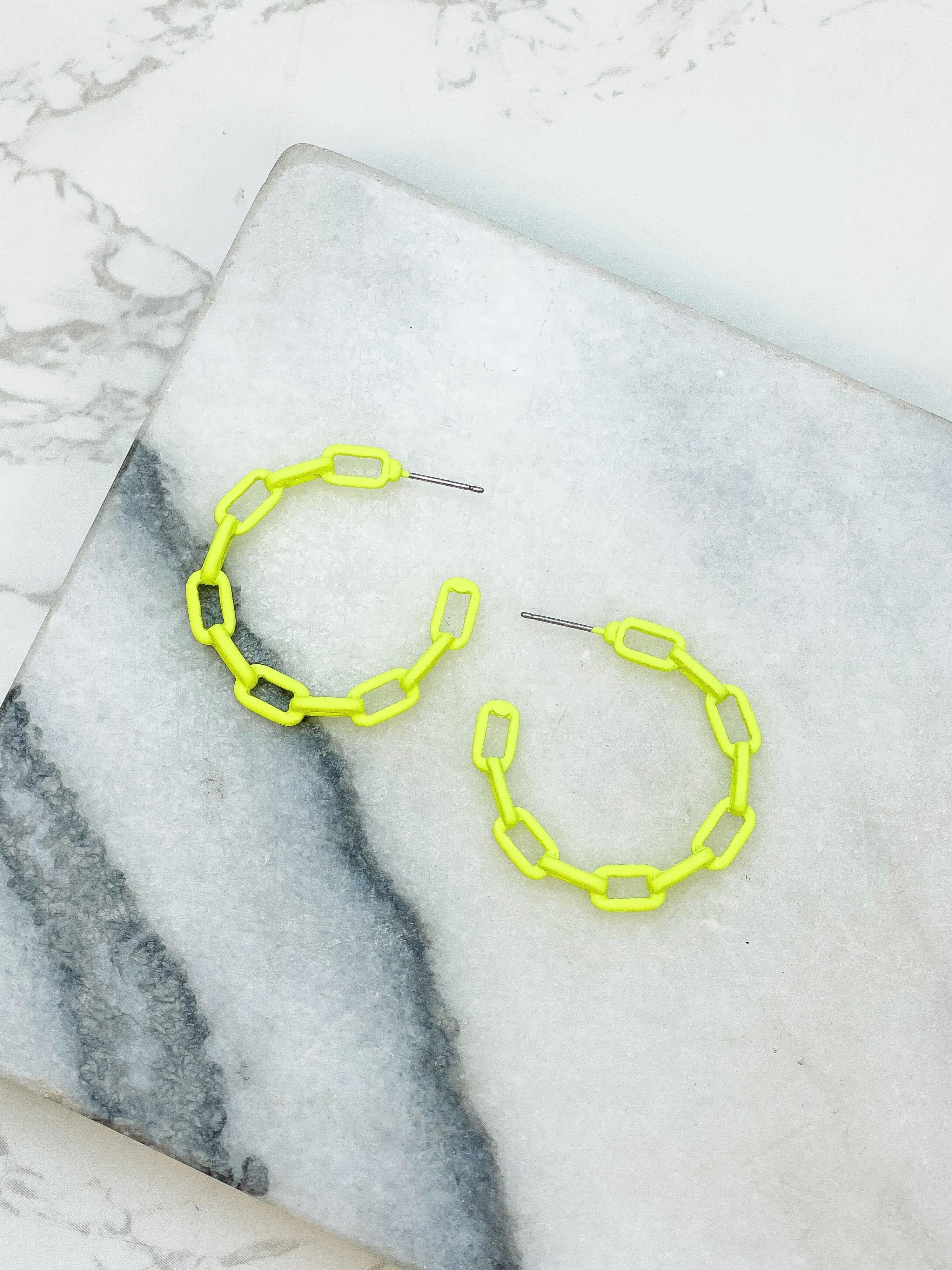 Neon Chainlink Hoop Earrings - Yellow