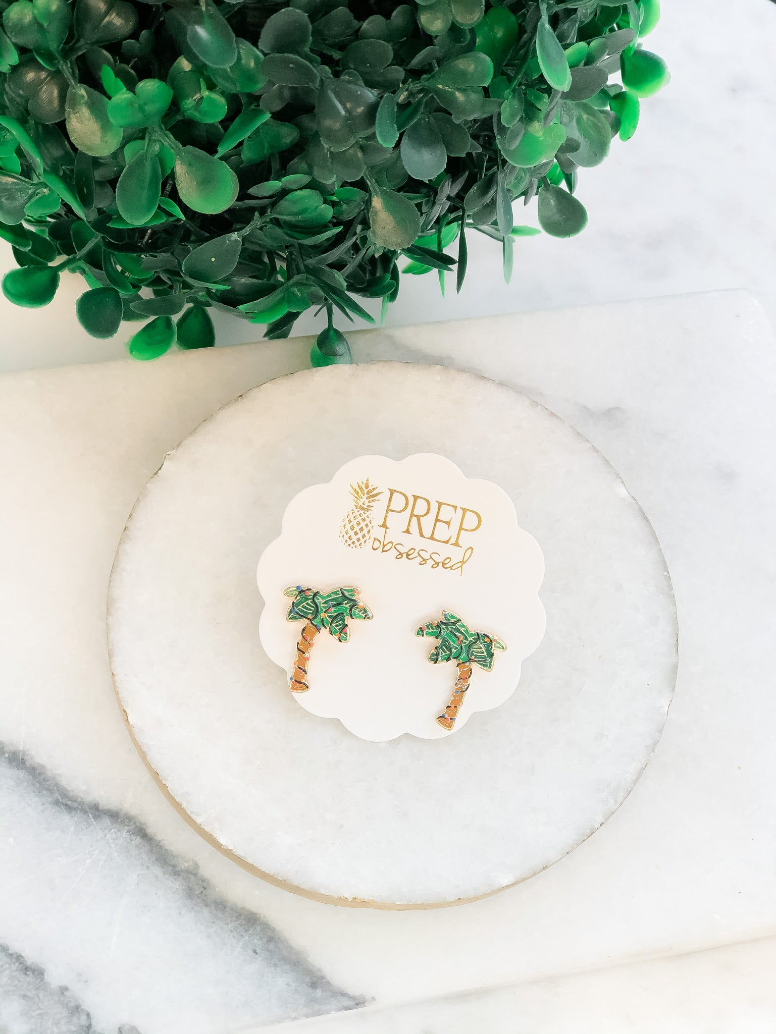 Holiday Palm Tree Signature Enamel Studs by Prep Obsessed