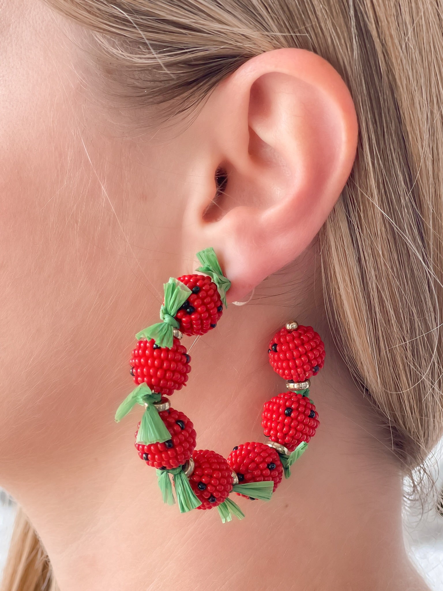 Strawberry Beaded Hoop Earrings