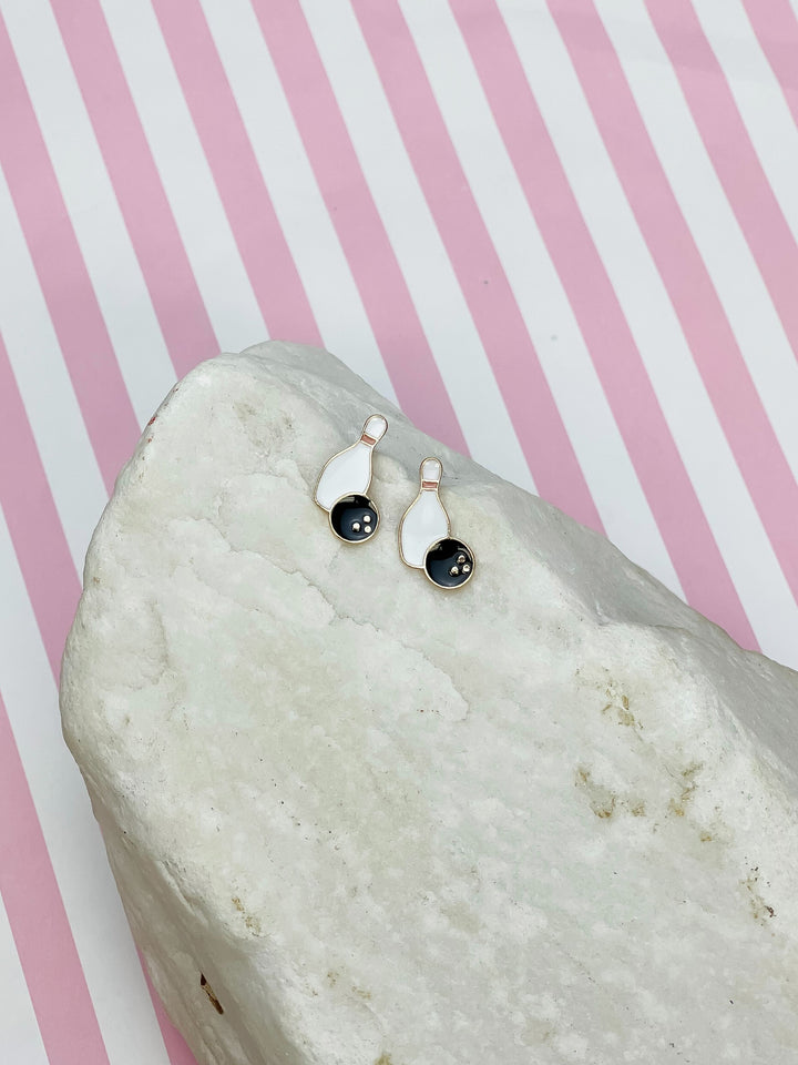 Bowling Ball & Pin Enamel Stud Earrings