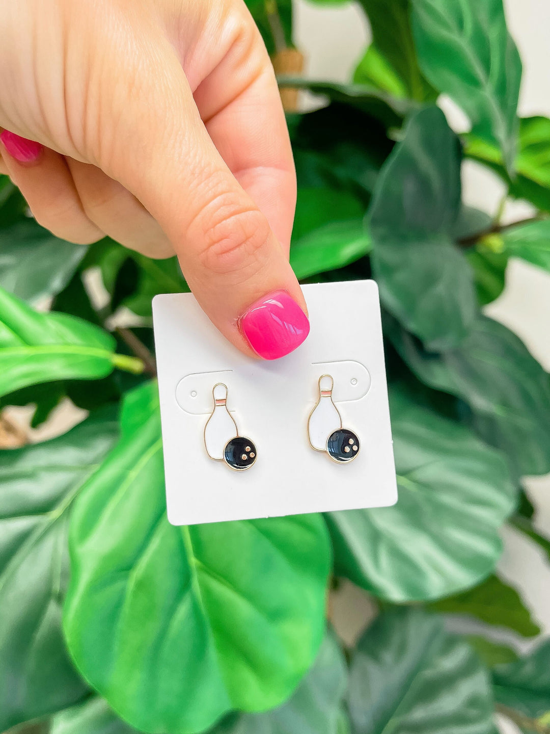 Bowling Ball & Pin Enamel Stud Earrings