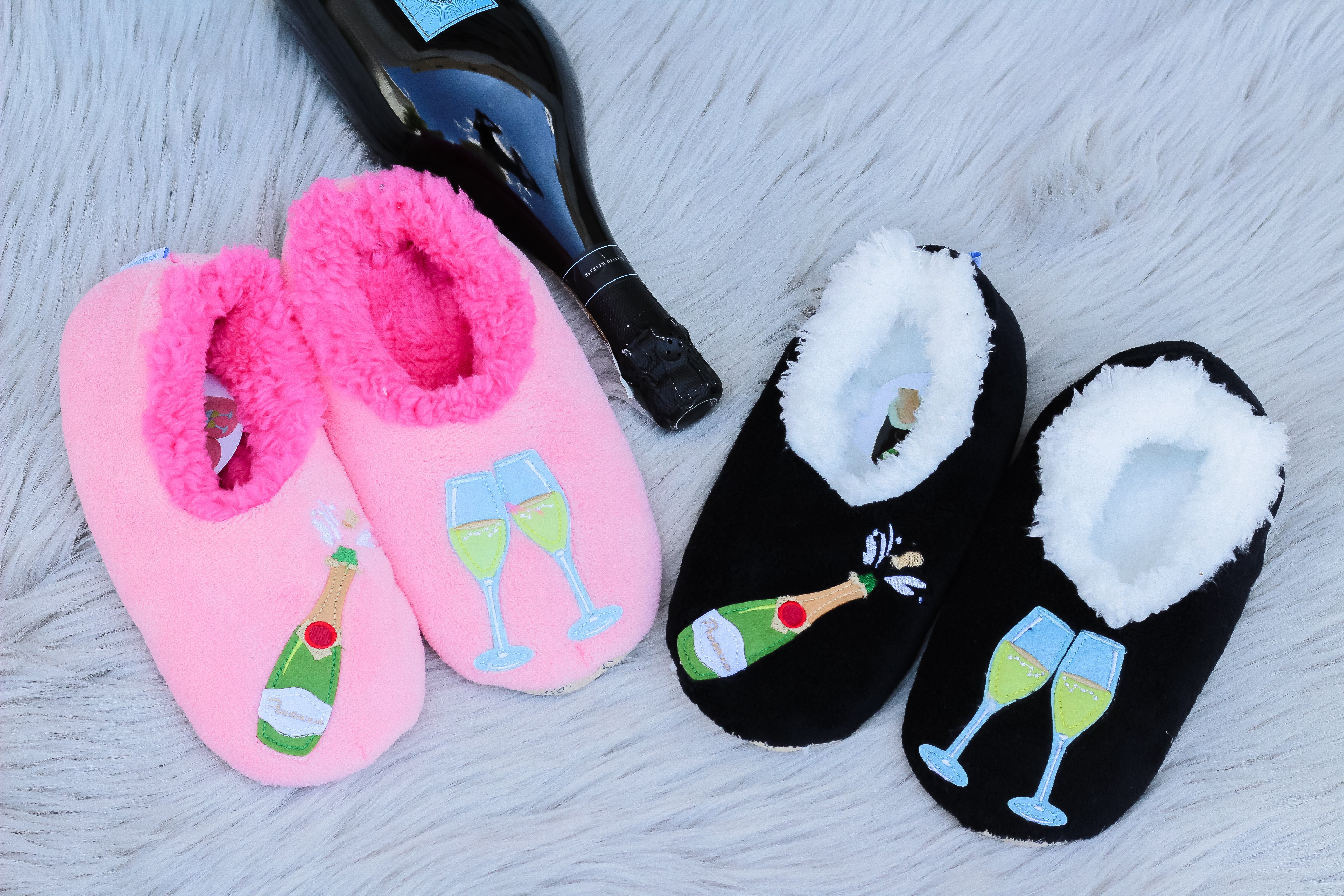 Snoozies! Slippers - Poppin' Prosecco - Pink