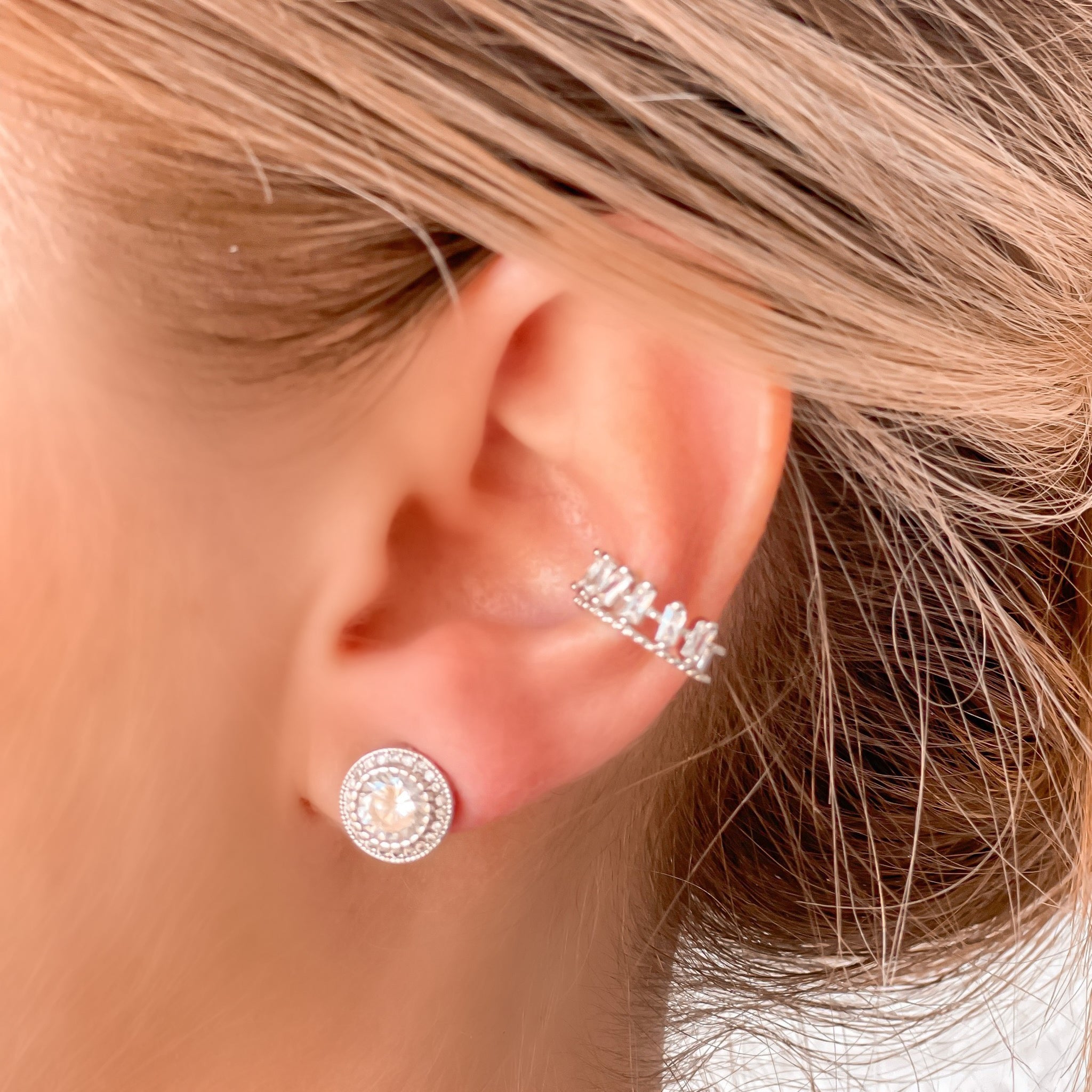 Cubic Zirconia Baguette Ear Cuff - Silver