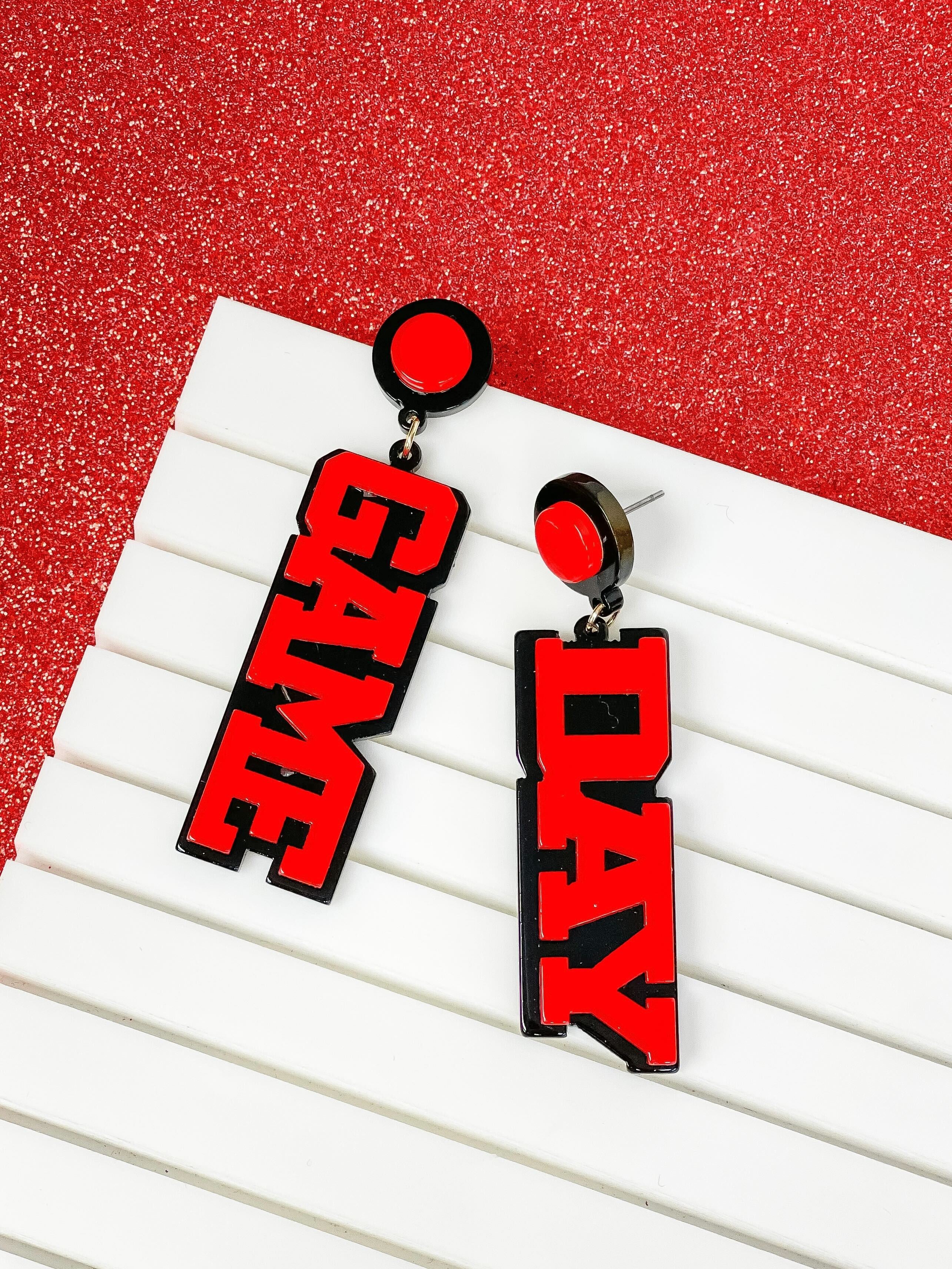 'Game Day' Statement Dangle Earrings - Black & Red