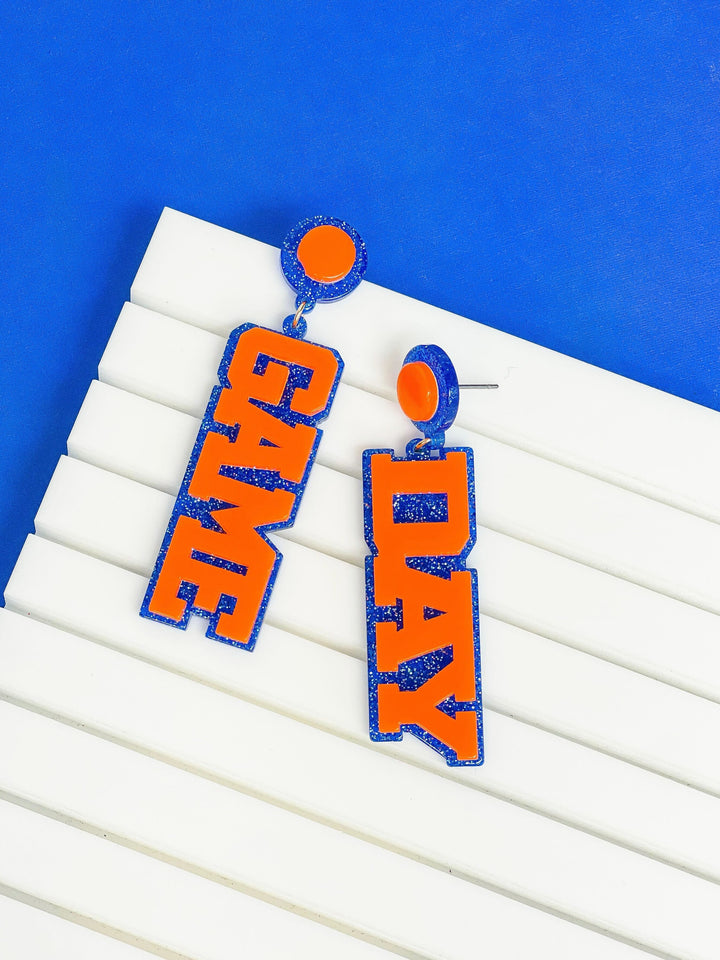 'Game Day' Statement Dangle Earrings - Blue & Orange