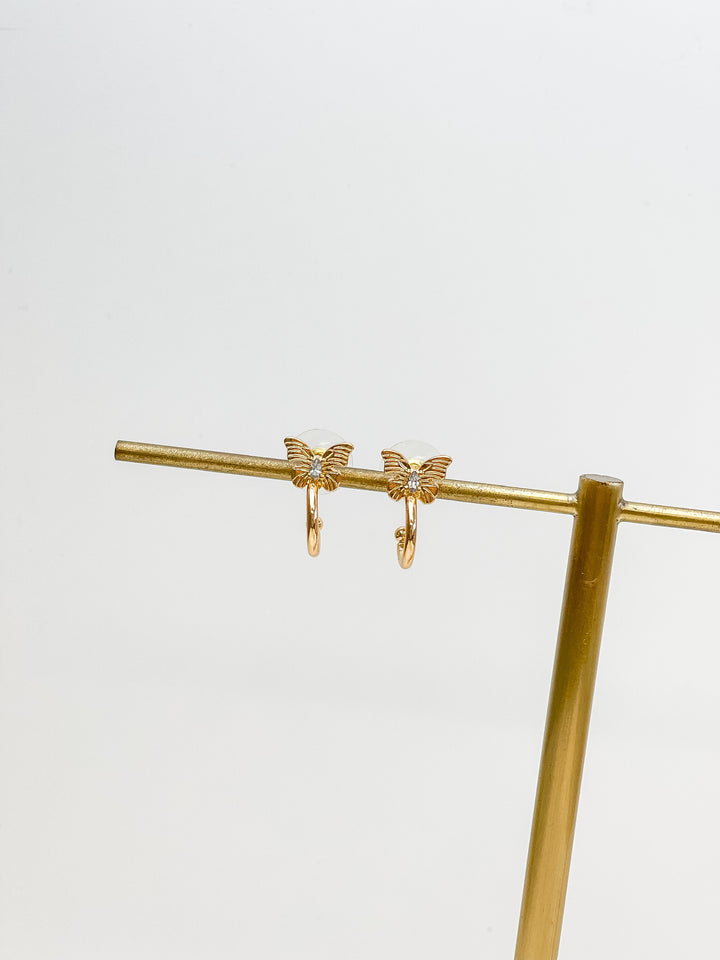 Dainty Butterfly Huggie Earrings - Gold