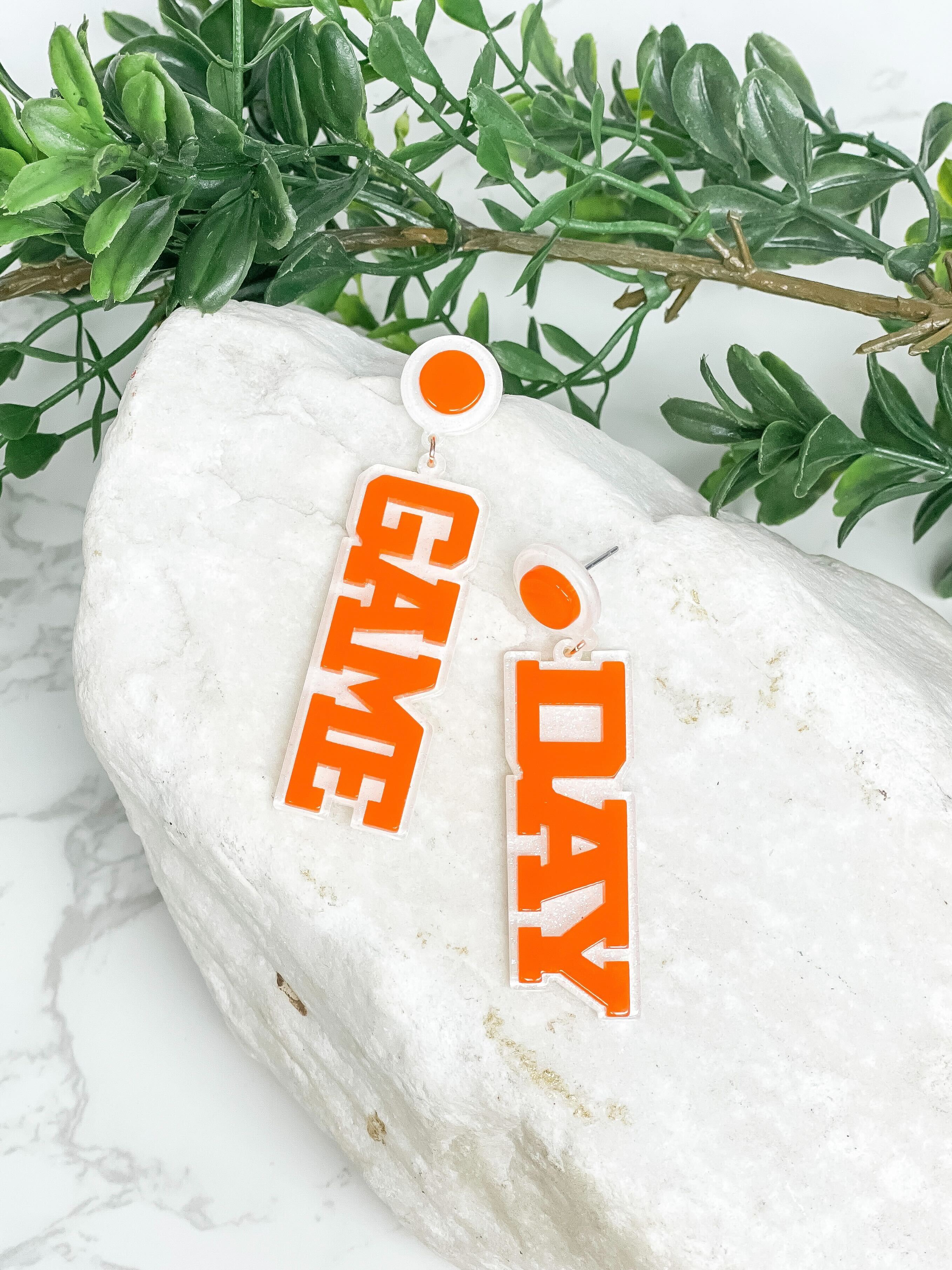 'Game Day' Statement Dangle Earrings - White & Orange