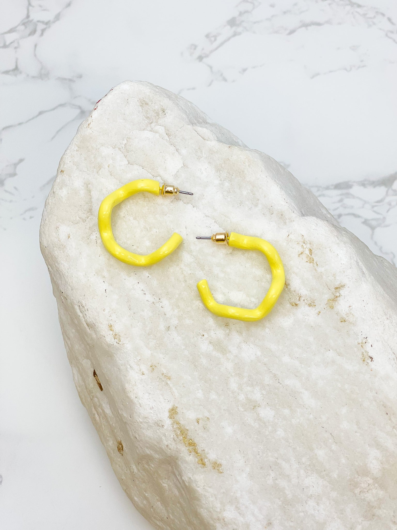 Enamel Coated Hoop Earrings - Yellow