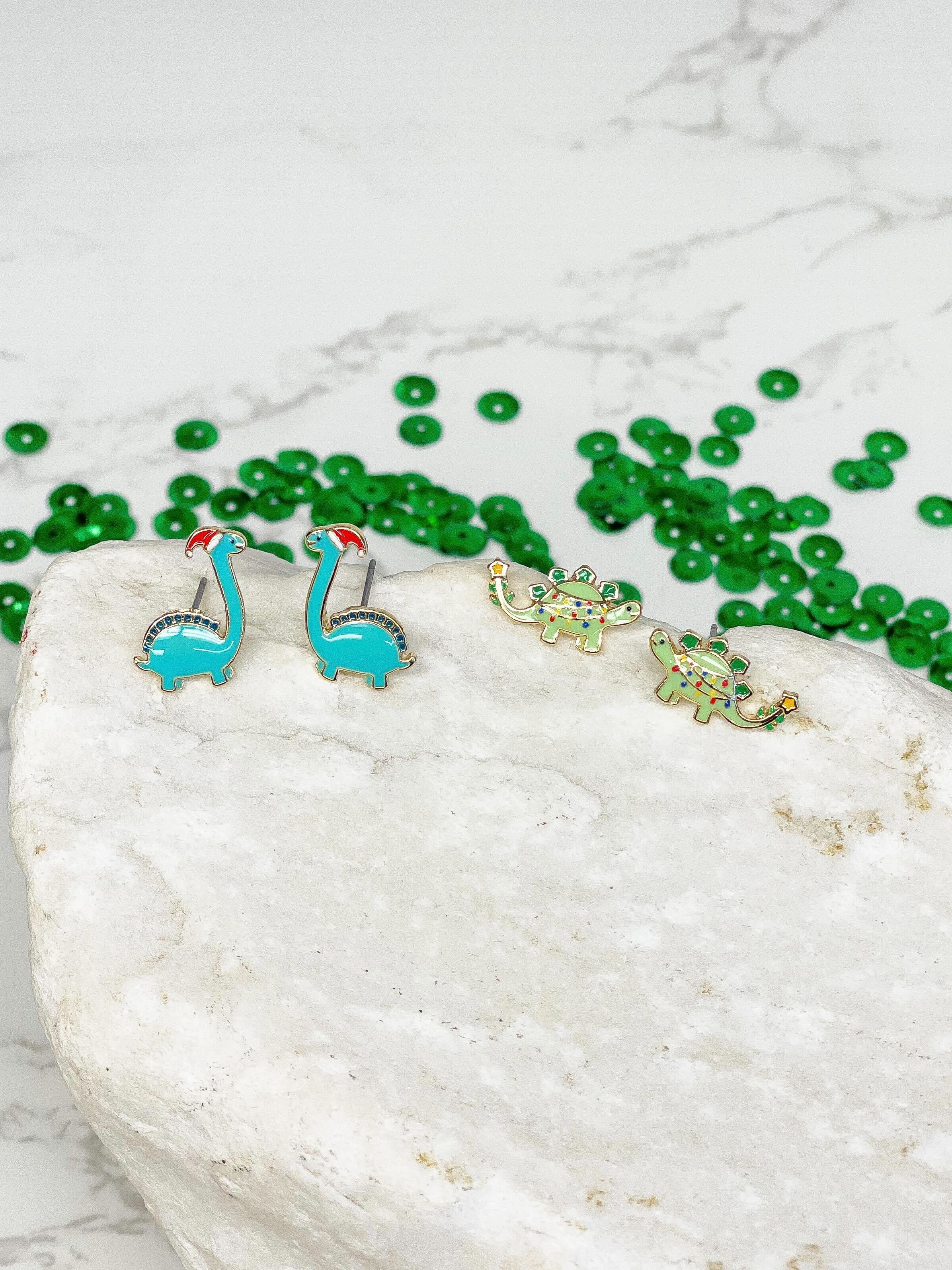 Christmas Dinosaur Enamel Stud Earrings by Prep Obsessed