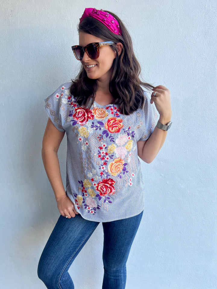 Canopy Of Crushes Striped Floral Top