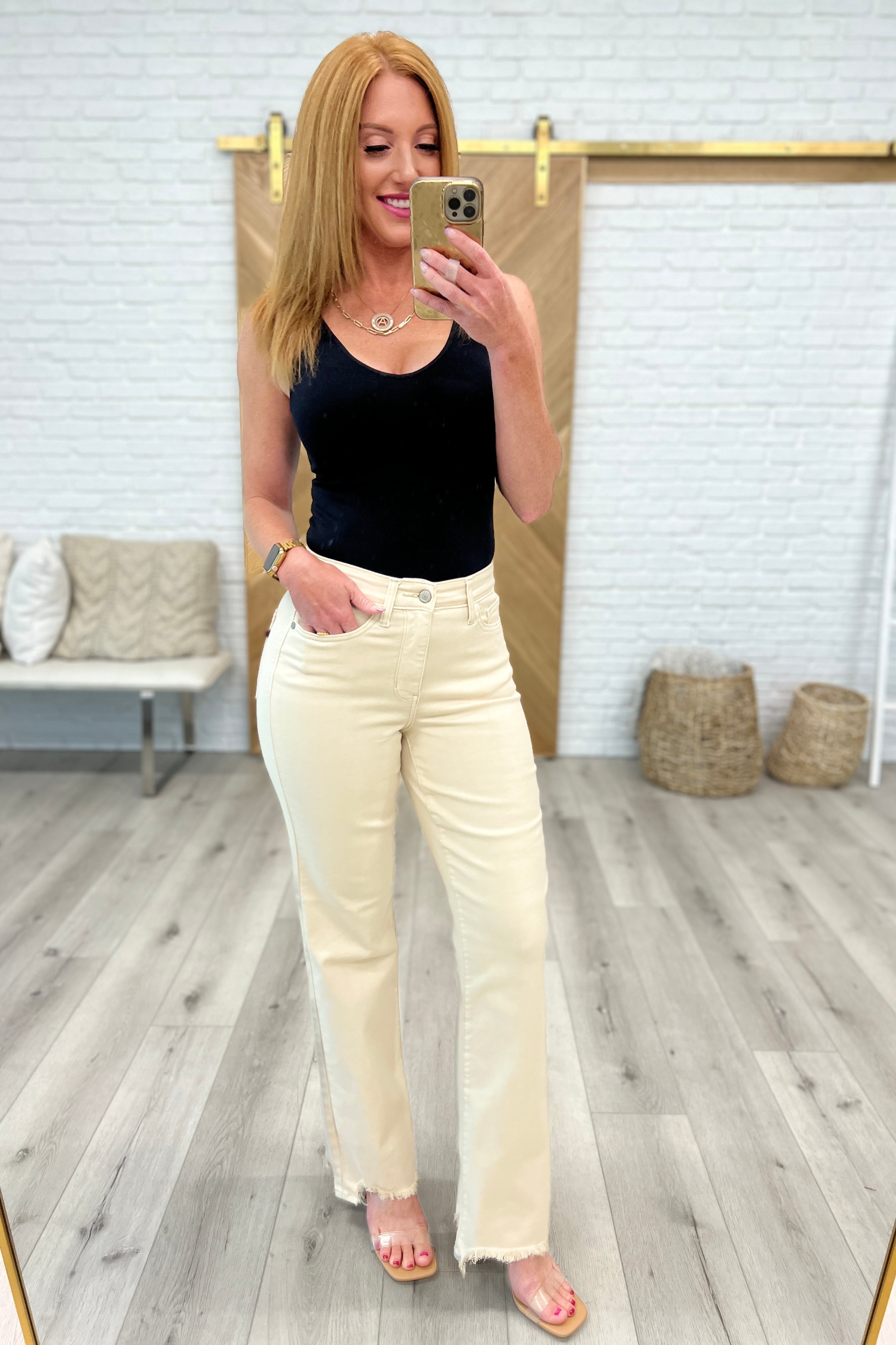 Alice High Rise Over Dyed 90's Straight Jeans in Light Khaki by Judy Blue
