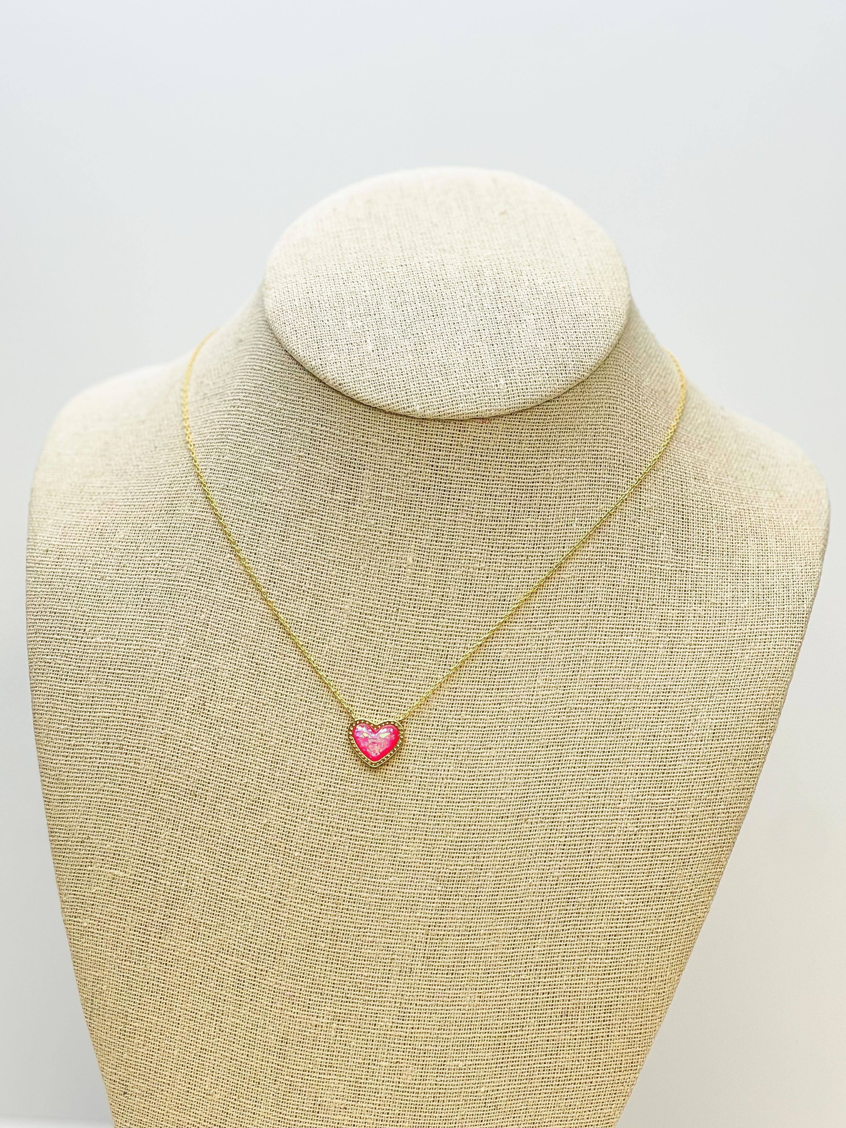 Bright Gold-Dipped Heart Charm Necklace - Pink