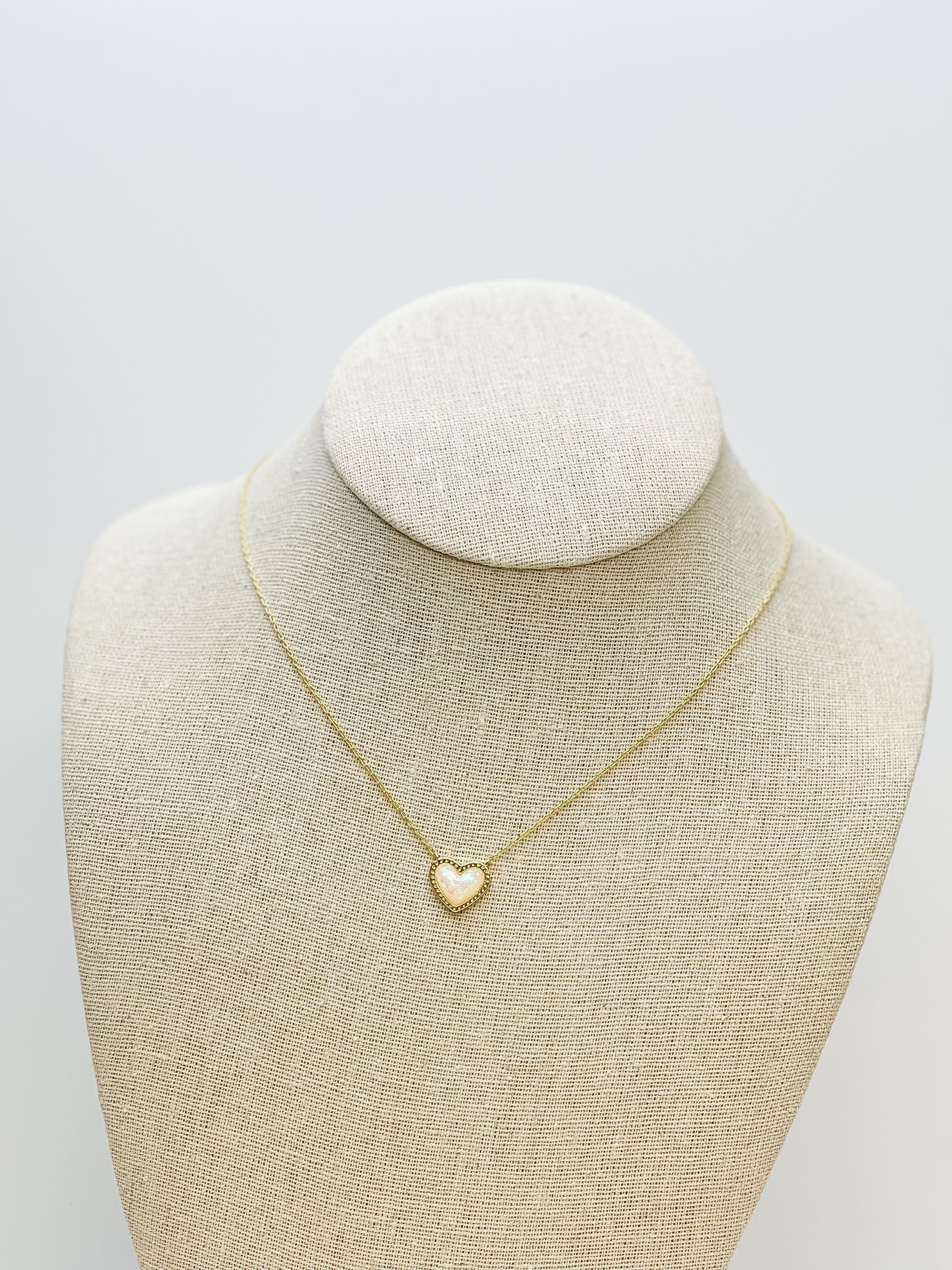 Bright Gold-Dipped Heart Charm Necklace - White