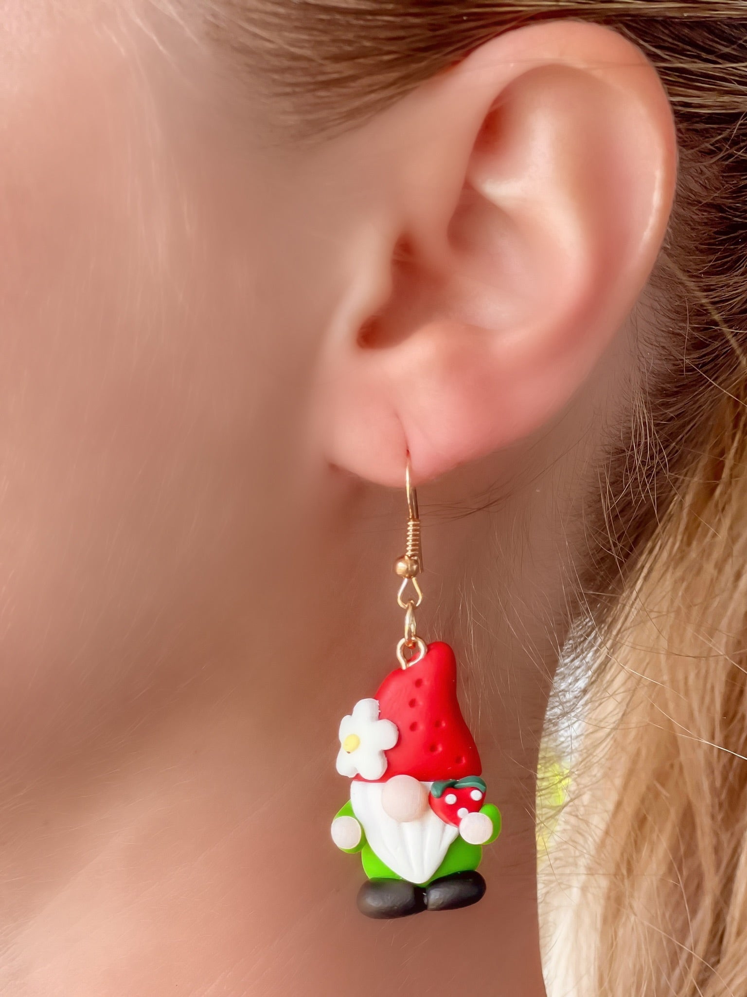 Strawberry Gnome Dangle Earrings