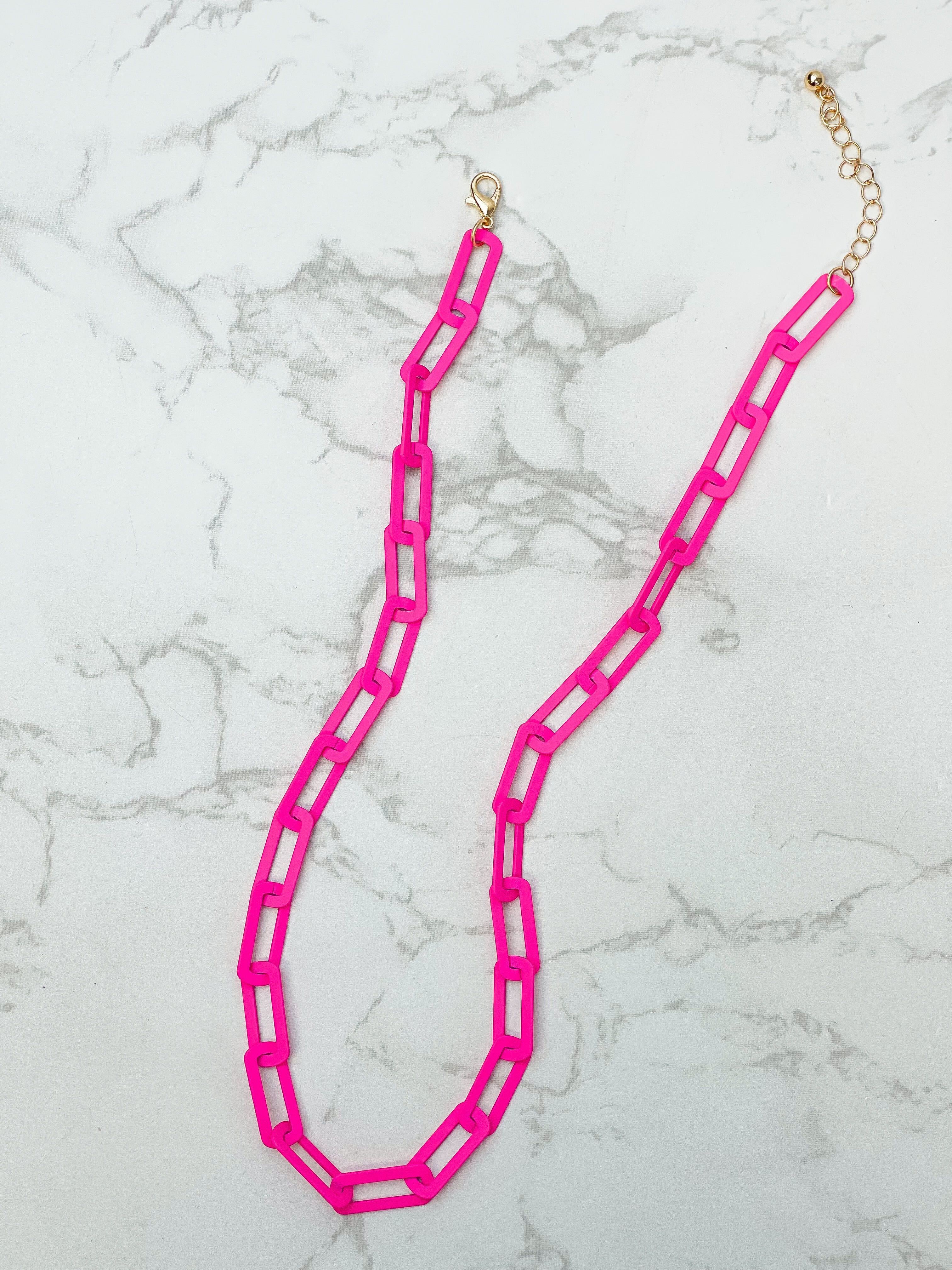 Bold Flat Chainlink Necklace - Fuchsia