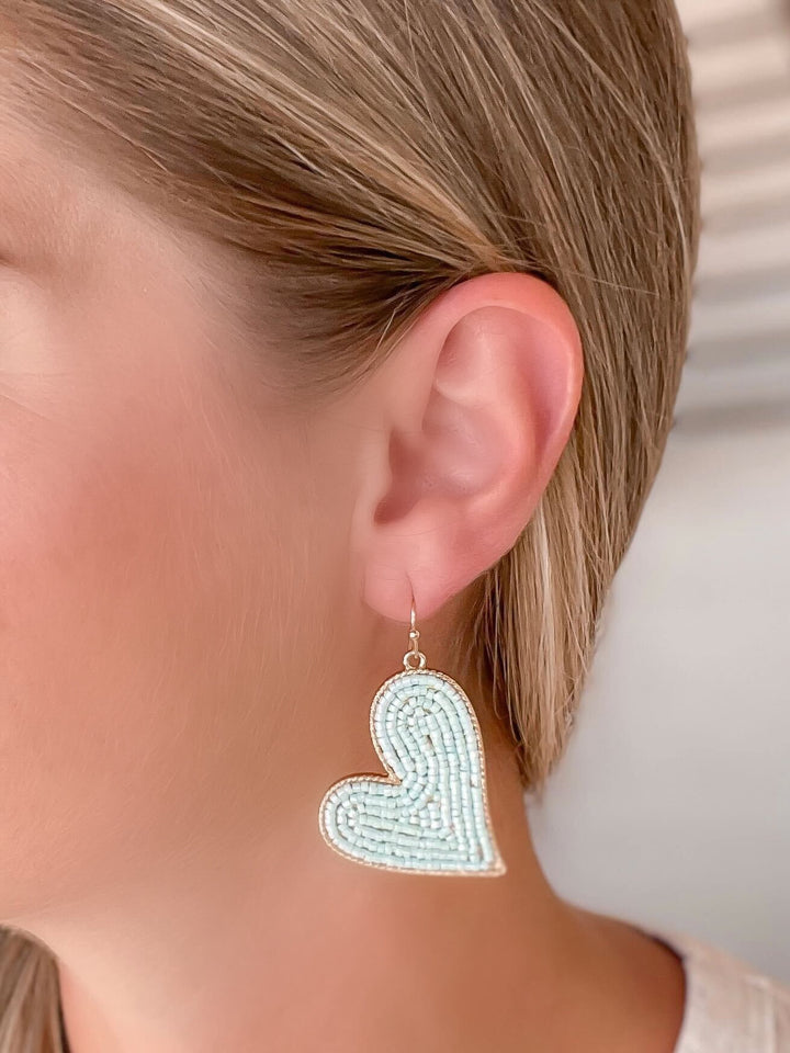 Heart Drop Beaded Dangle Earrings - Mint
