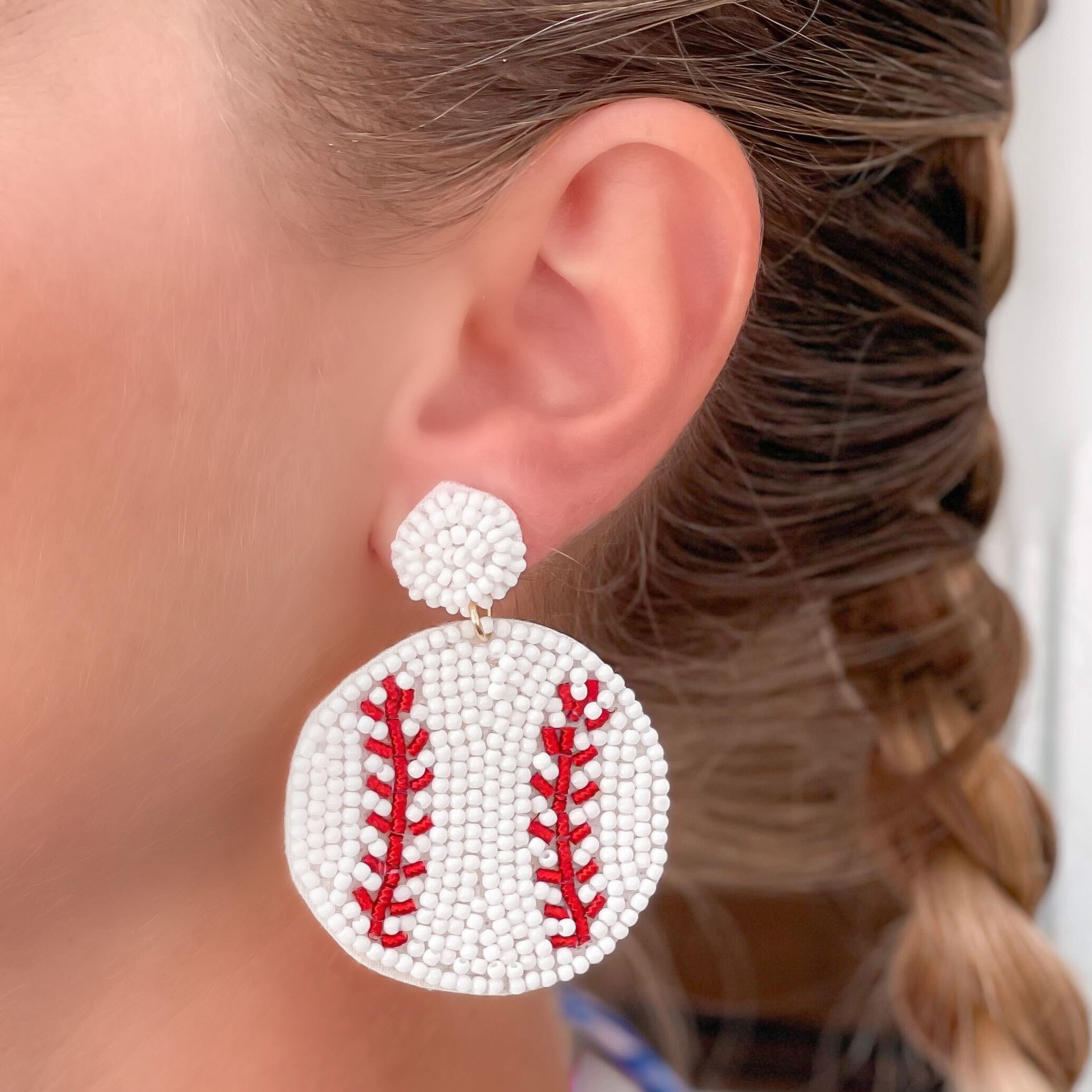 Baseball Beaded Dangle Earrings