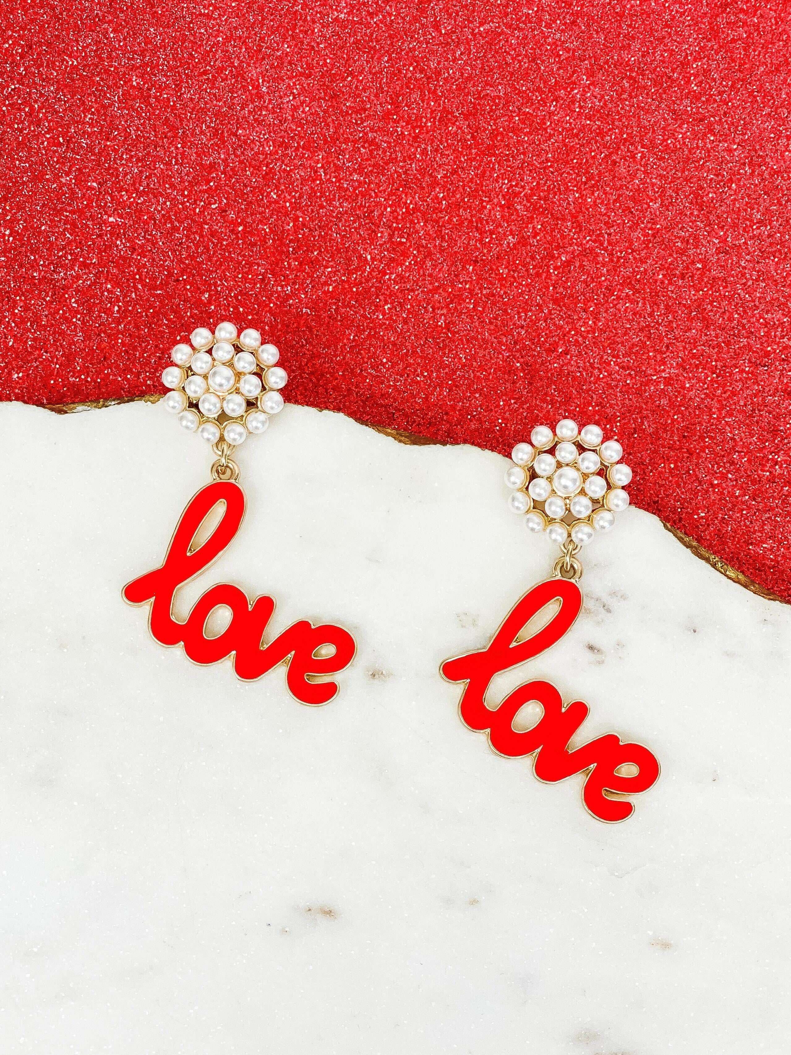 'Love' Pearl Cluster Drop Earrings