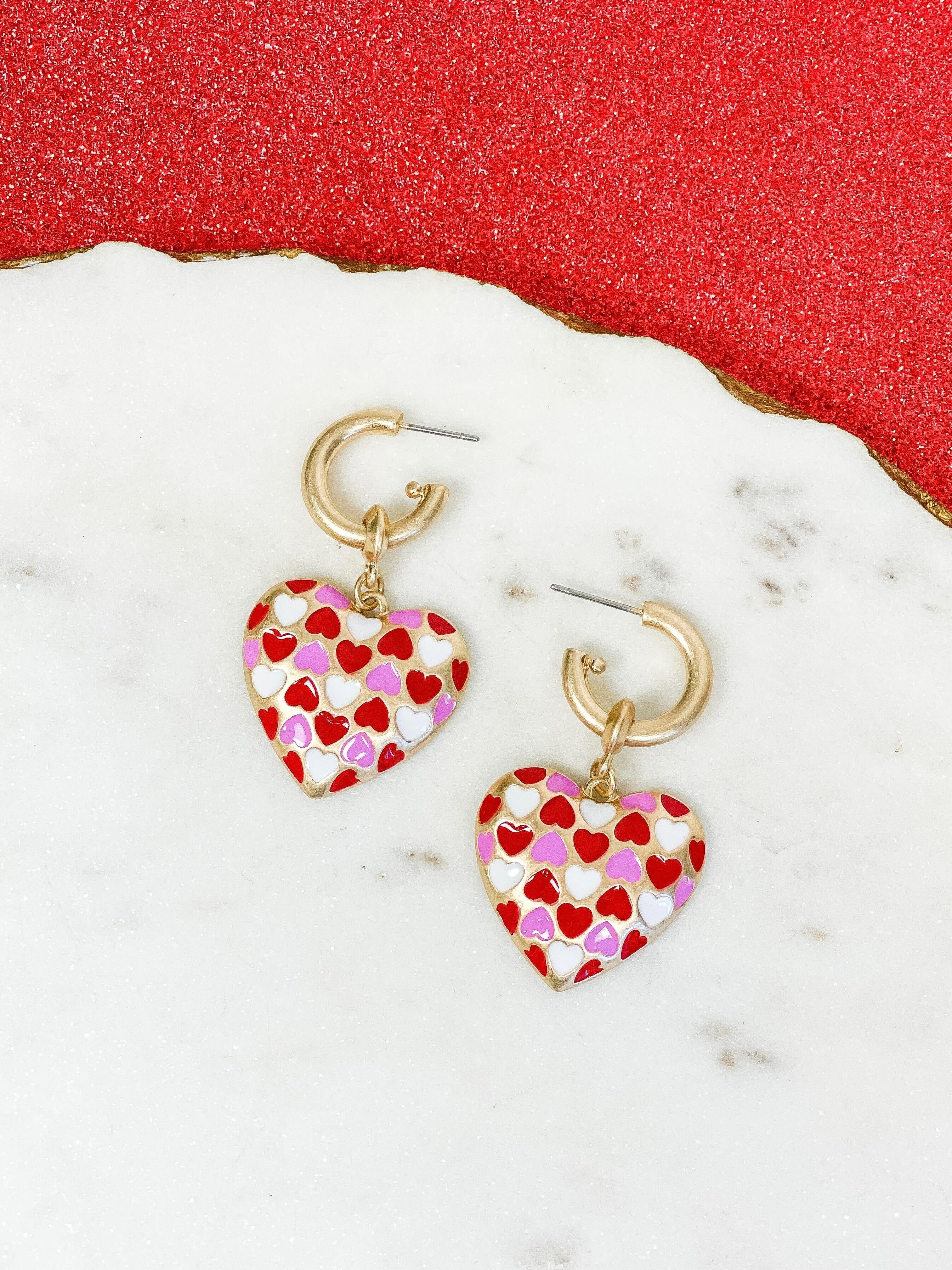 Valentine's Heart Drop Hoop Earrings