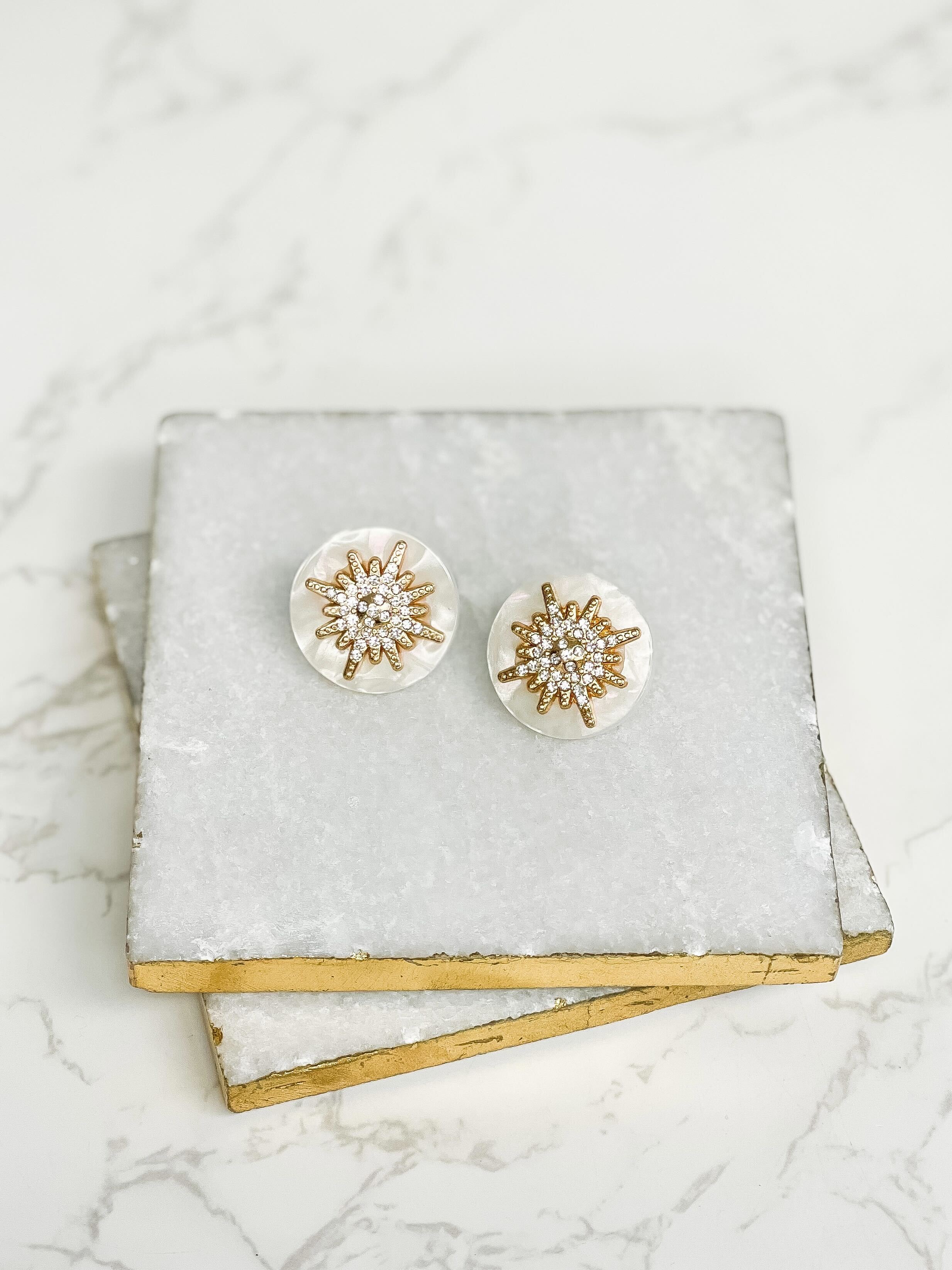 Glitzy Marble North Star Post Earrings - Gold