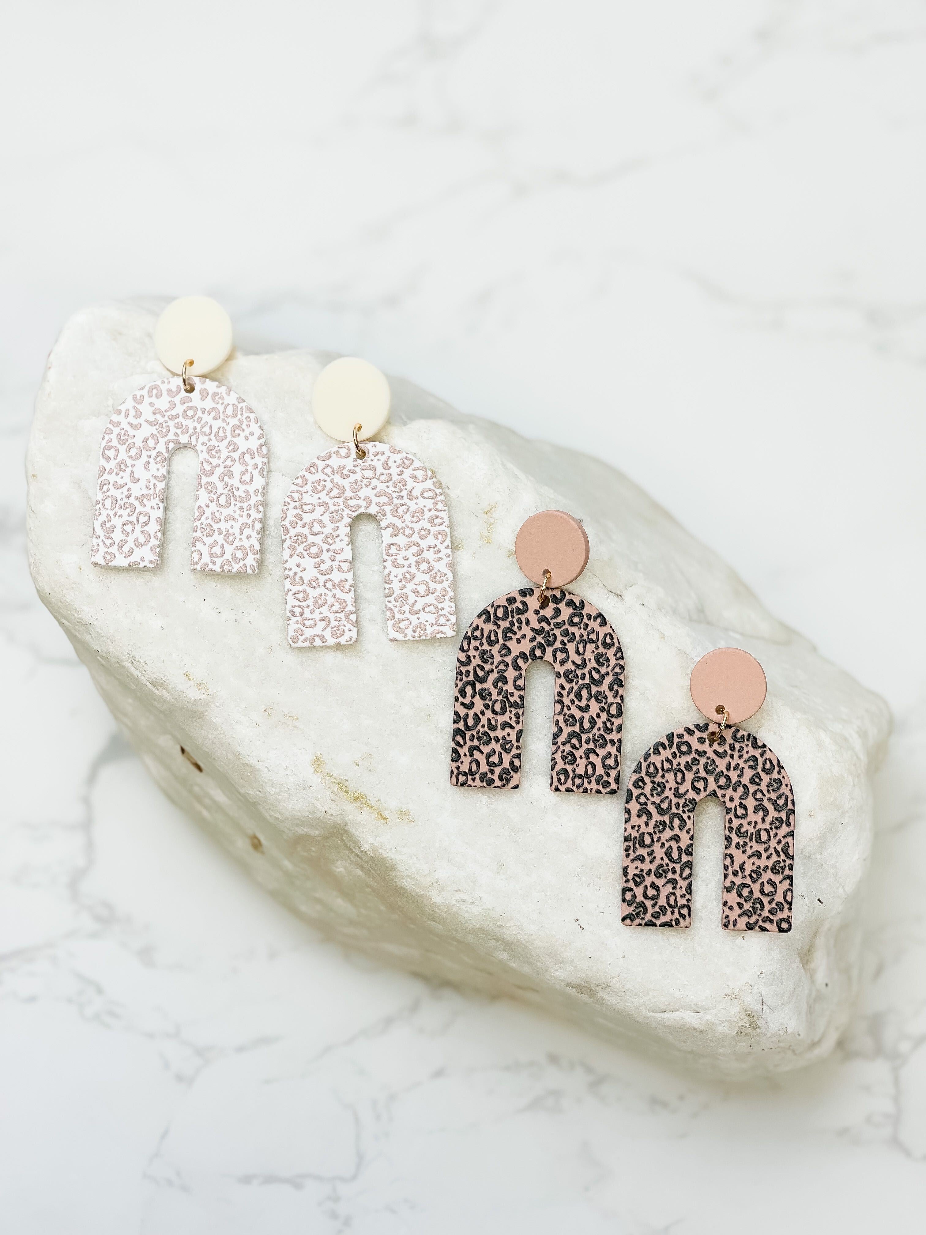 Natural Leopard Arch Dangle Earrings - Brown